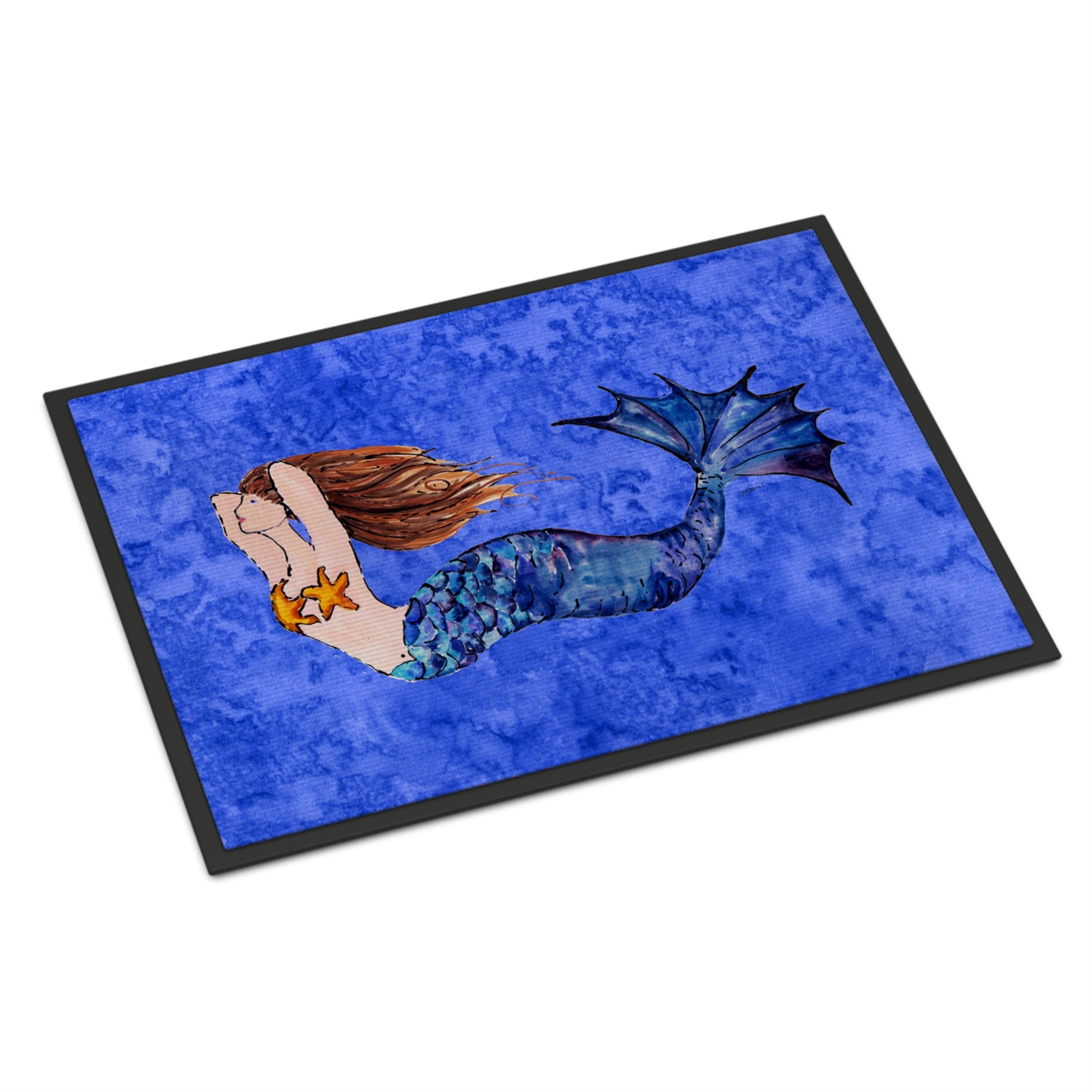 'Caroline'S Treasures 8725Mat Brunette Mermaid On Blue Indoor Or Outdoor Mat, 18 X 27'''', Multicolor''