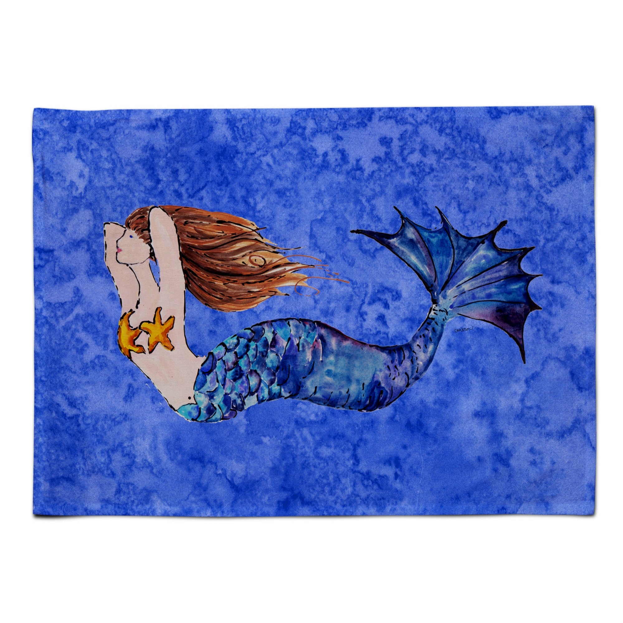 'Caroline'S Treasures 8725Plmt Brunette Mermaid On Blue Fabric Placemat, Multicolor''