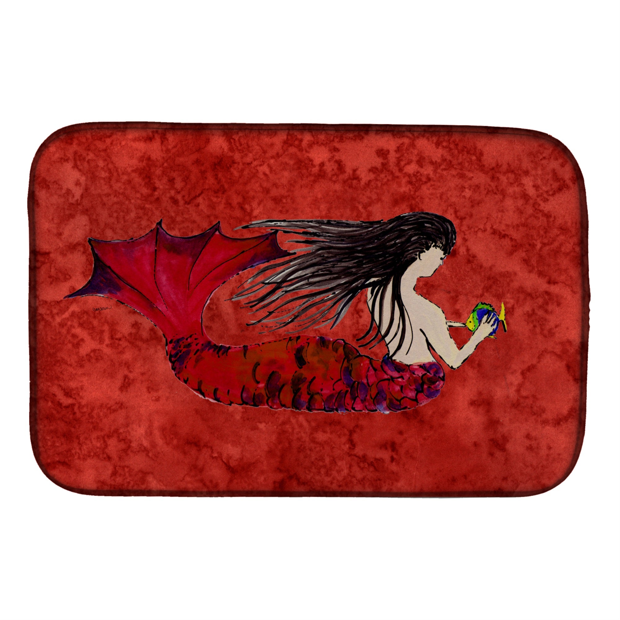 'Caroline'S Treasures Black Haired Mermaid On Red Dish Drying Mat, 14 X 21, Multicolor''