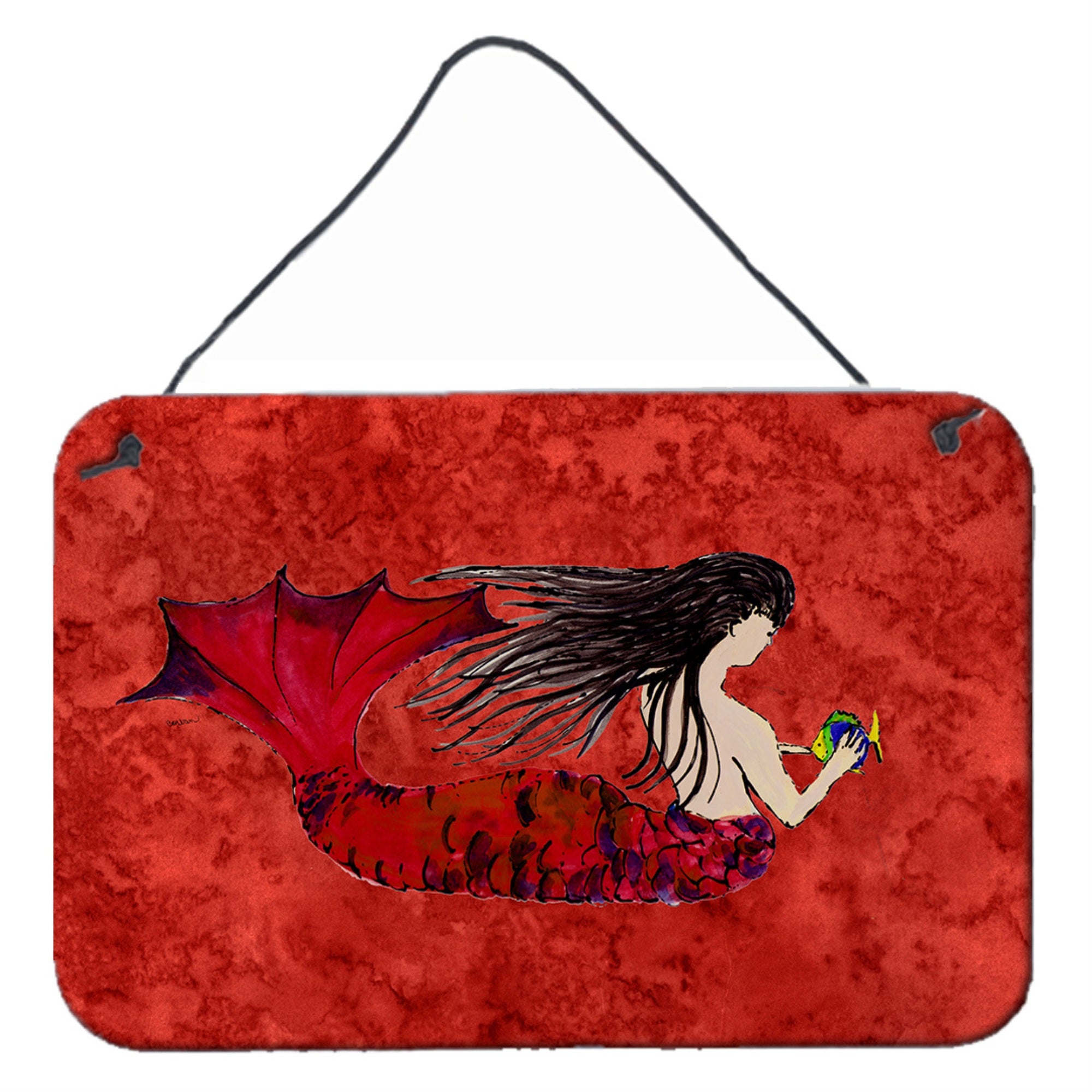 'Caroline'S Treasures 8726Ds812 Black Haired Mermaid On Red Wall Or Door Hanging Prints, 8 X 12'''', Multicolor''
