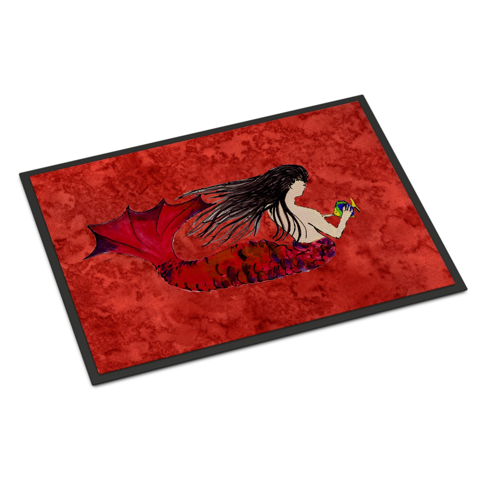 'Caroline'S Treasures 8726Jmat Black Haired Mermaid On Red Indoor Or Outdoor Mat, 24 X 36'''', Multicolor''
