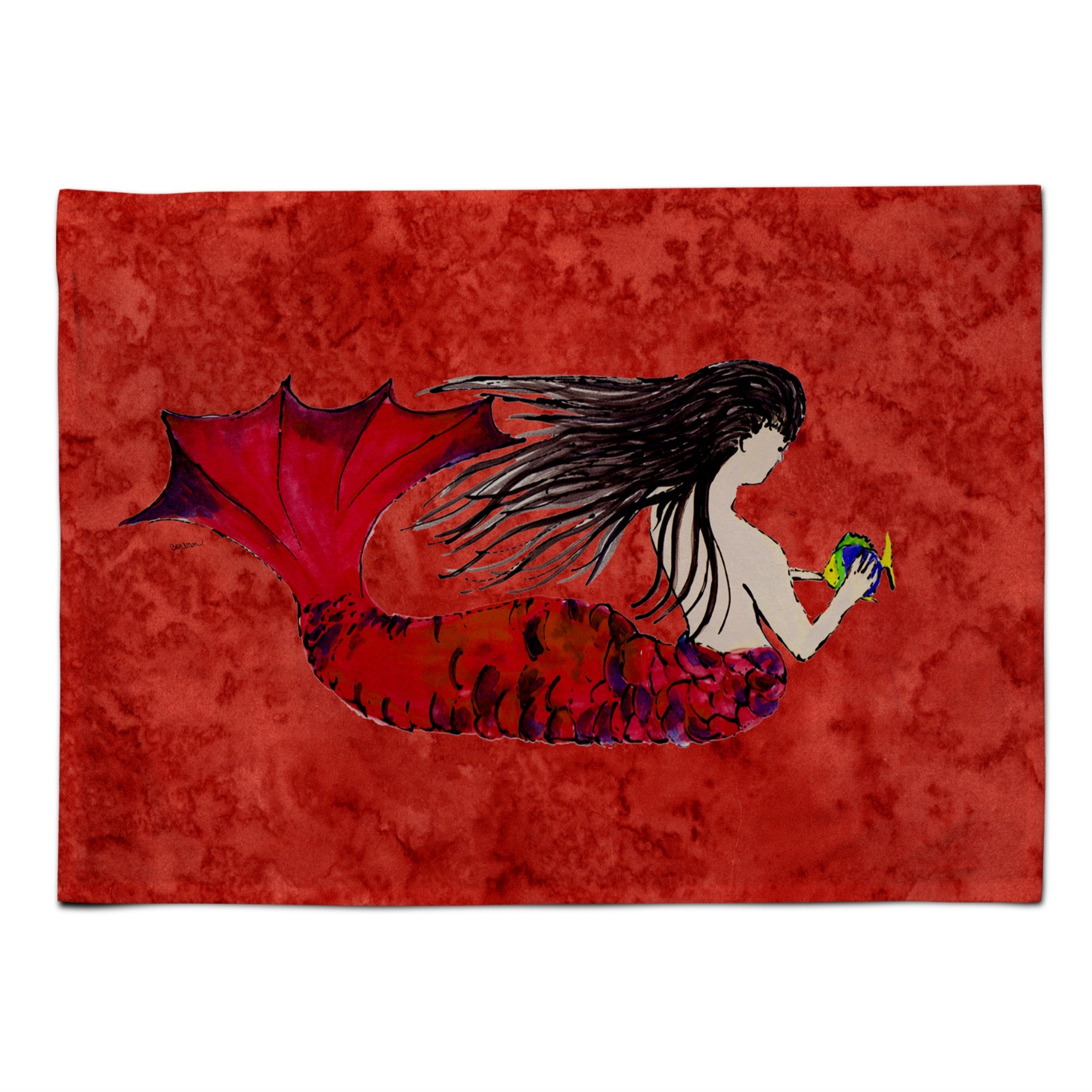 'Caroline'S Treasures 8726Plmt Black Haired Mermaid On Red Fabric Placemat, Multicolor''