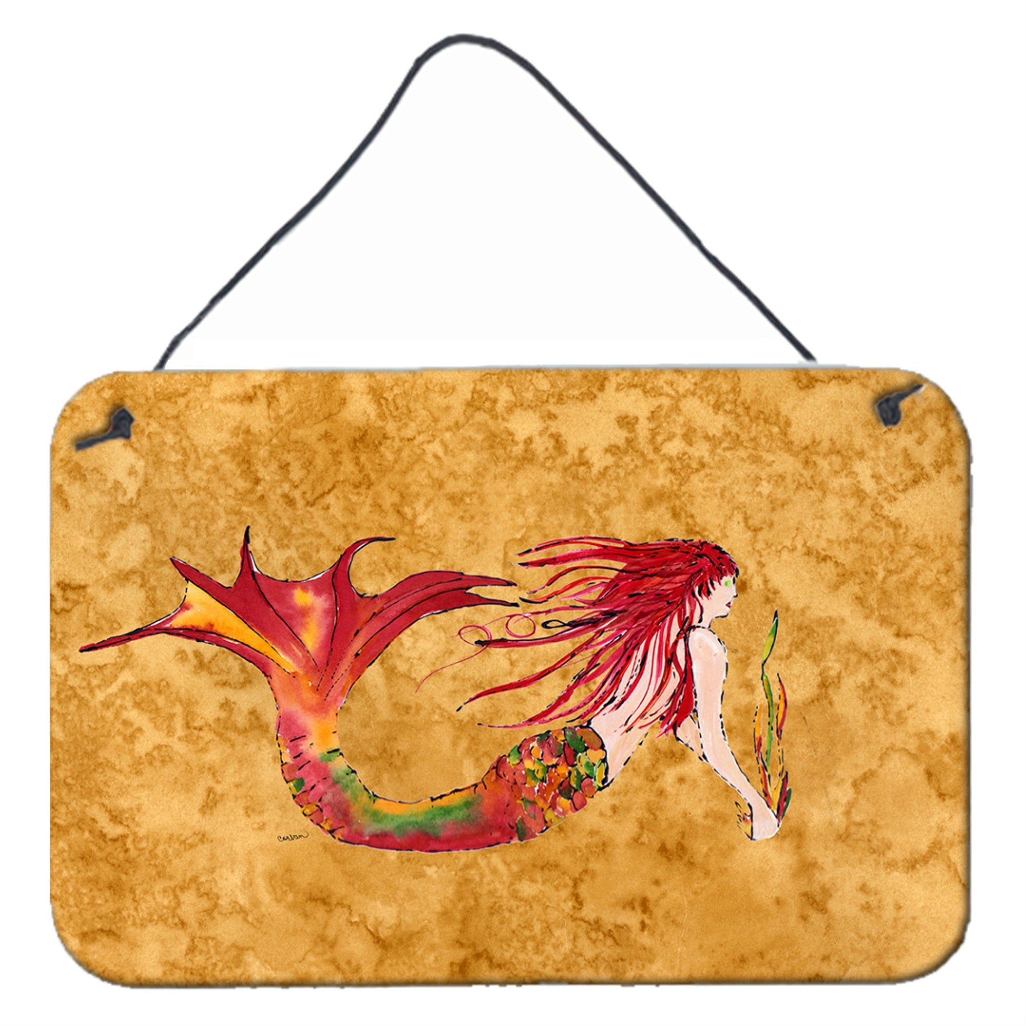 'Caroline'S Treasures 8727Ds812 Ginger Red Headed Mermaid On Gold Wall Or Door Hanging Prints, 8 X 12'''', Multicolor''