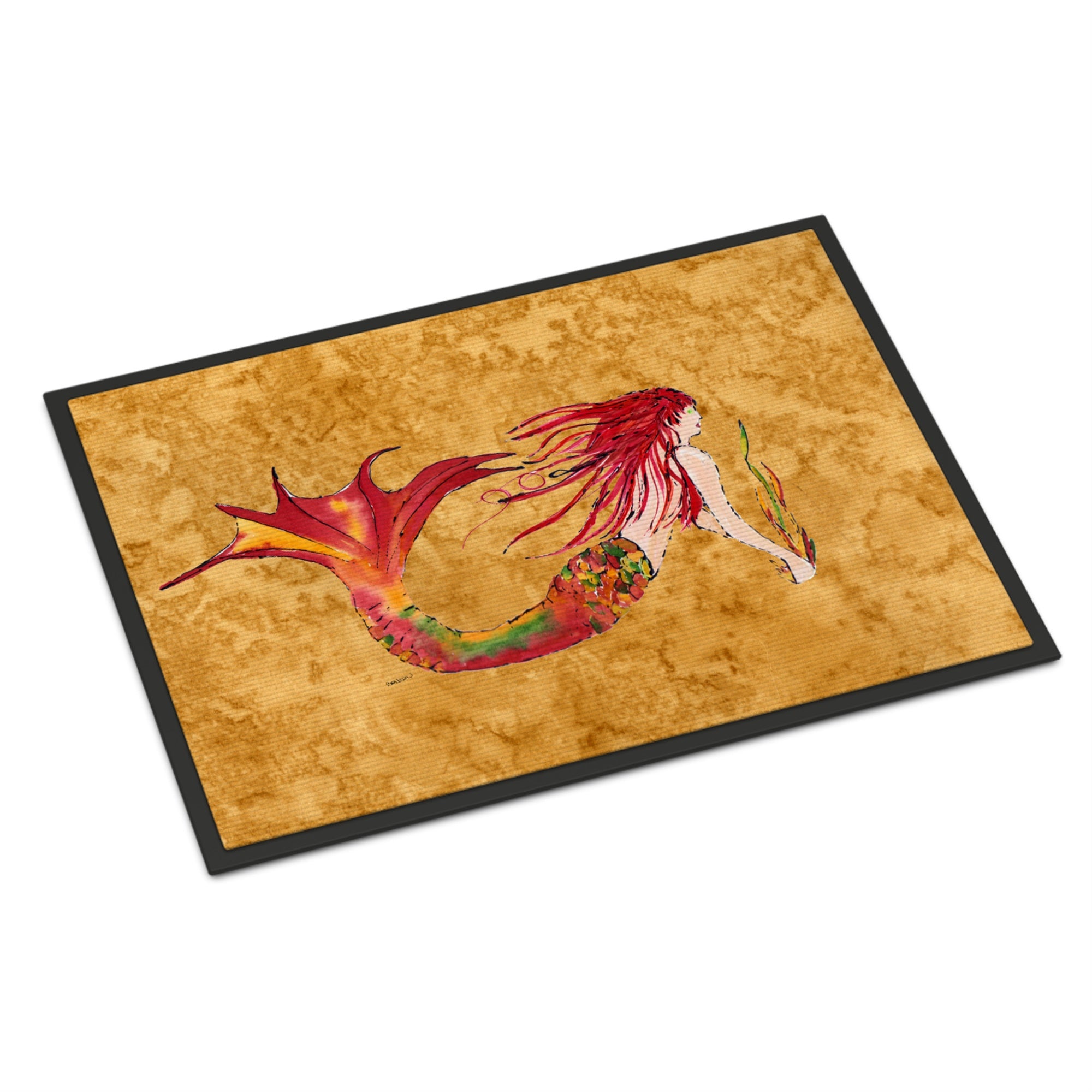 'Caroline'S Treasures 8727Jmat Ginger Red Headed Mermaid On Gold Indoor Or Outdoor Mat, 24 X 36'''', Multicolor''