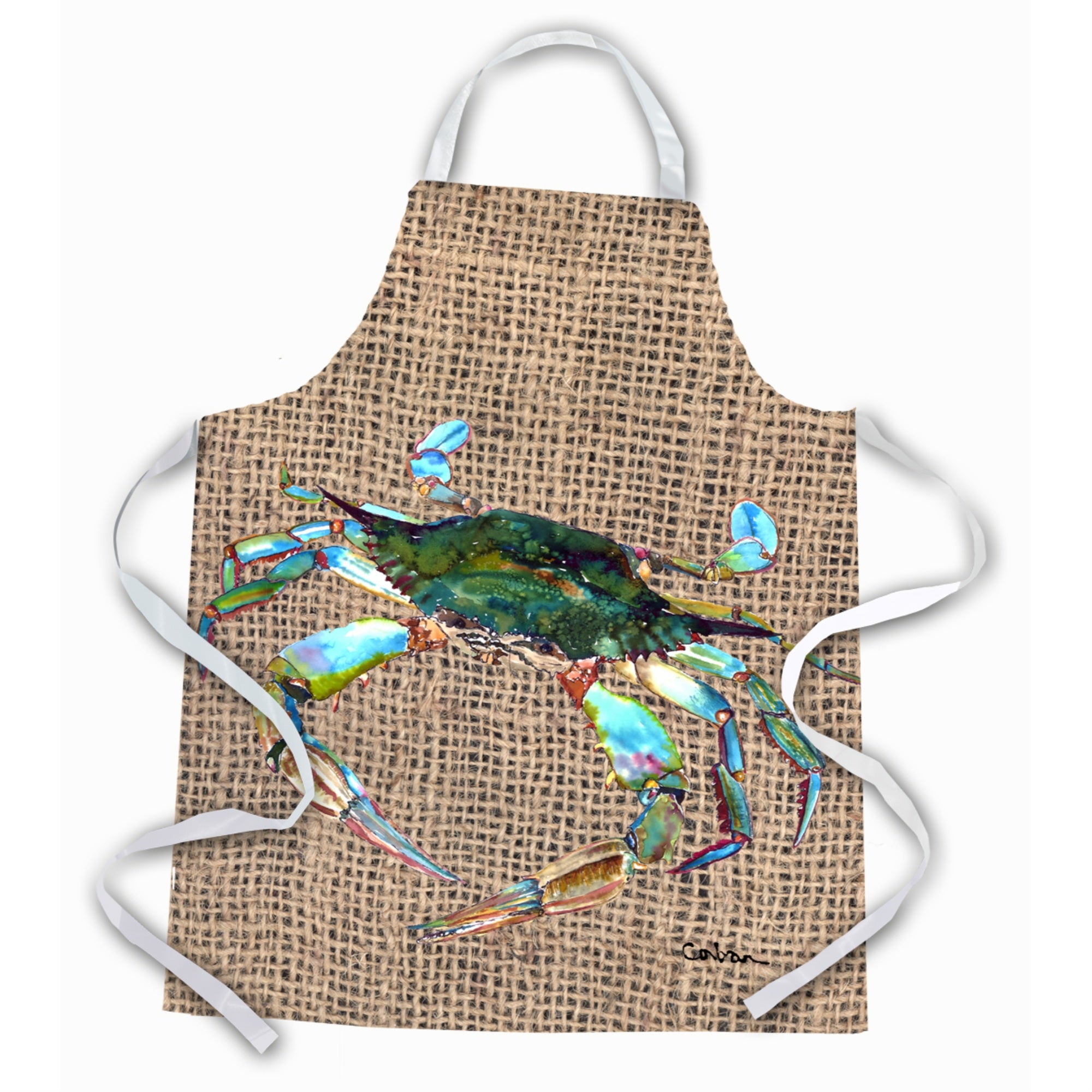 'Caroline'S Treasures 8731Apron Blue Crab On Faux Burlap Apron, Large, Multicolor''