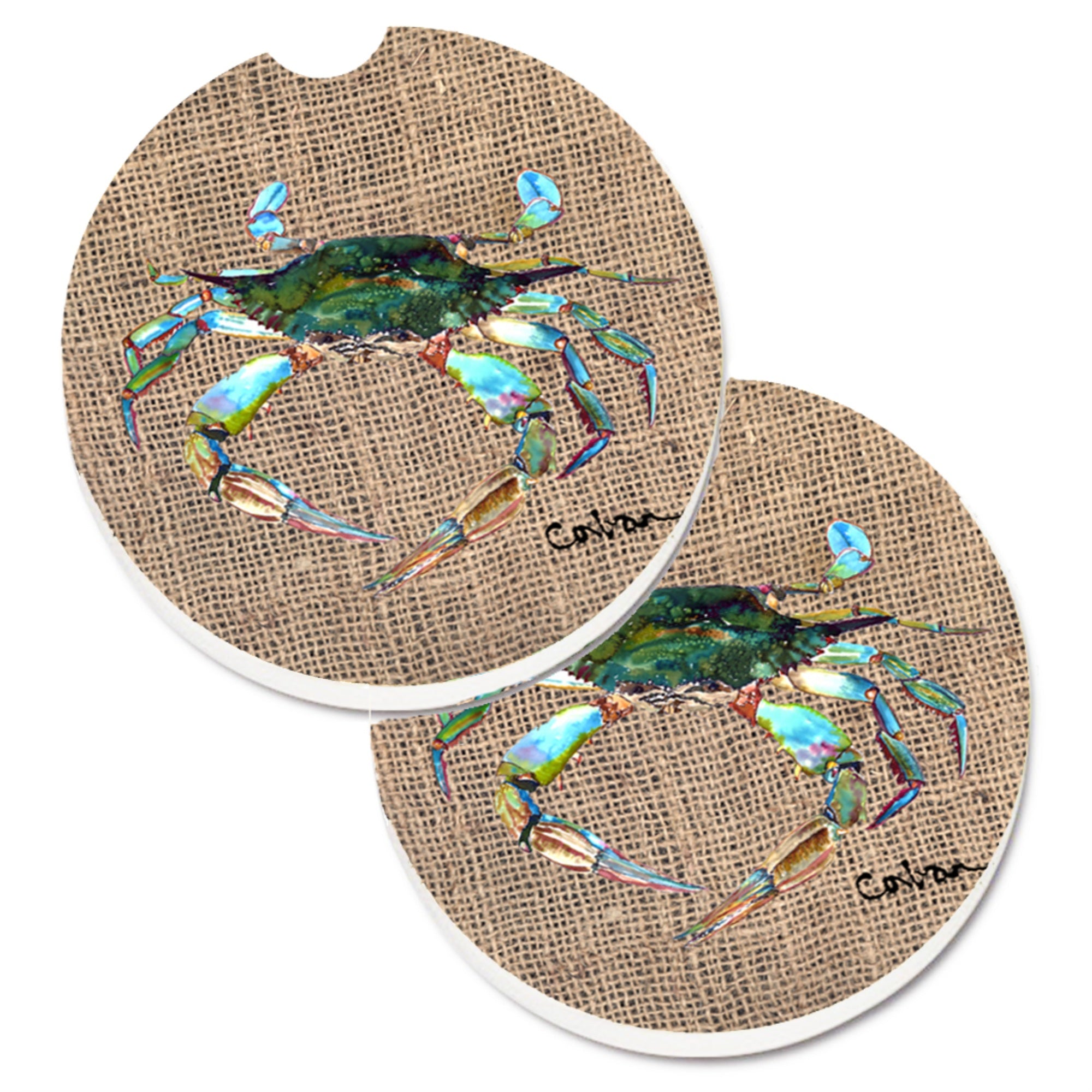 'Caroline'S Treasures Crab Set Of 2 Cup Holder Car Coasters 8731Carc, 2.56, Multicolor''