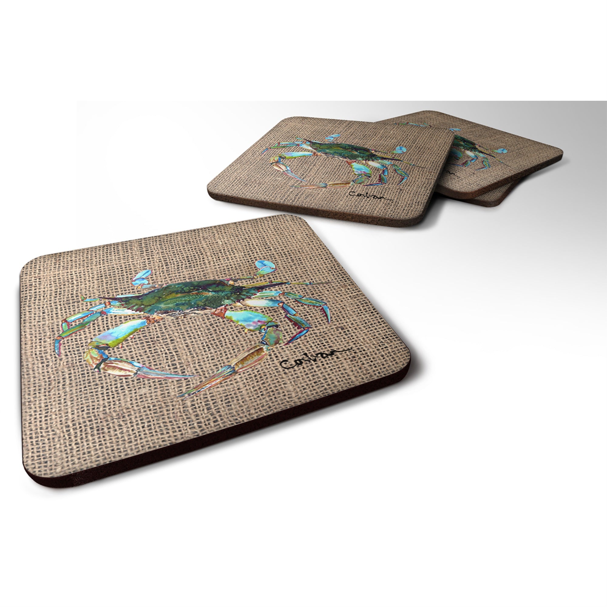 'Caroline'S Treasures 8731Fc Crab Foam Coasters (Set Of 4), 3.5'''' H X 3.5'''' W, Multicolor''