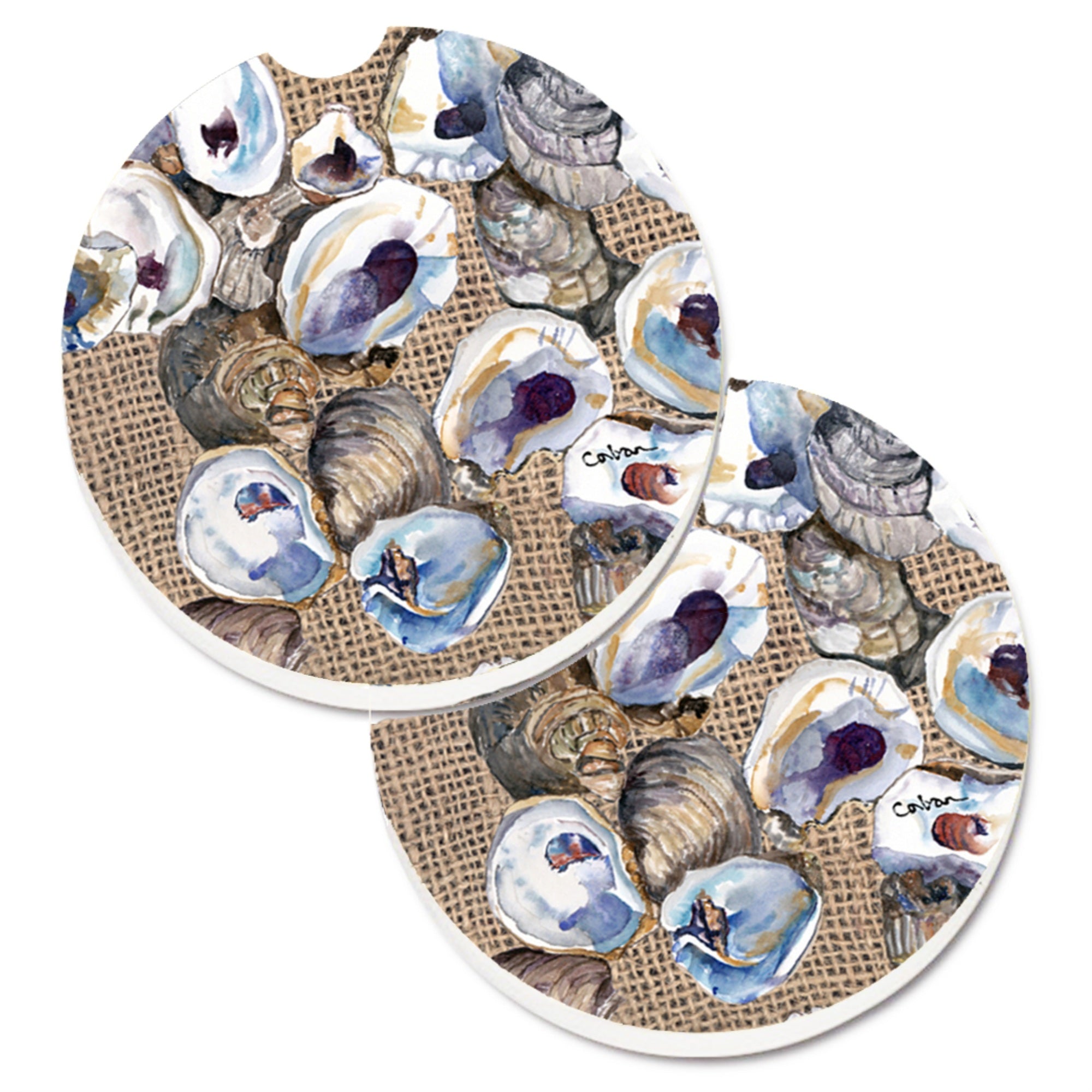 'Caroline'S Treasures Oyster Set Of 2 Cup Holder Car Coasters 8734Carc, 2.56, Multicolor''