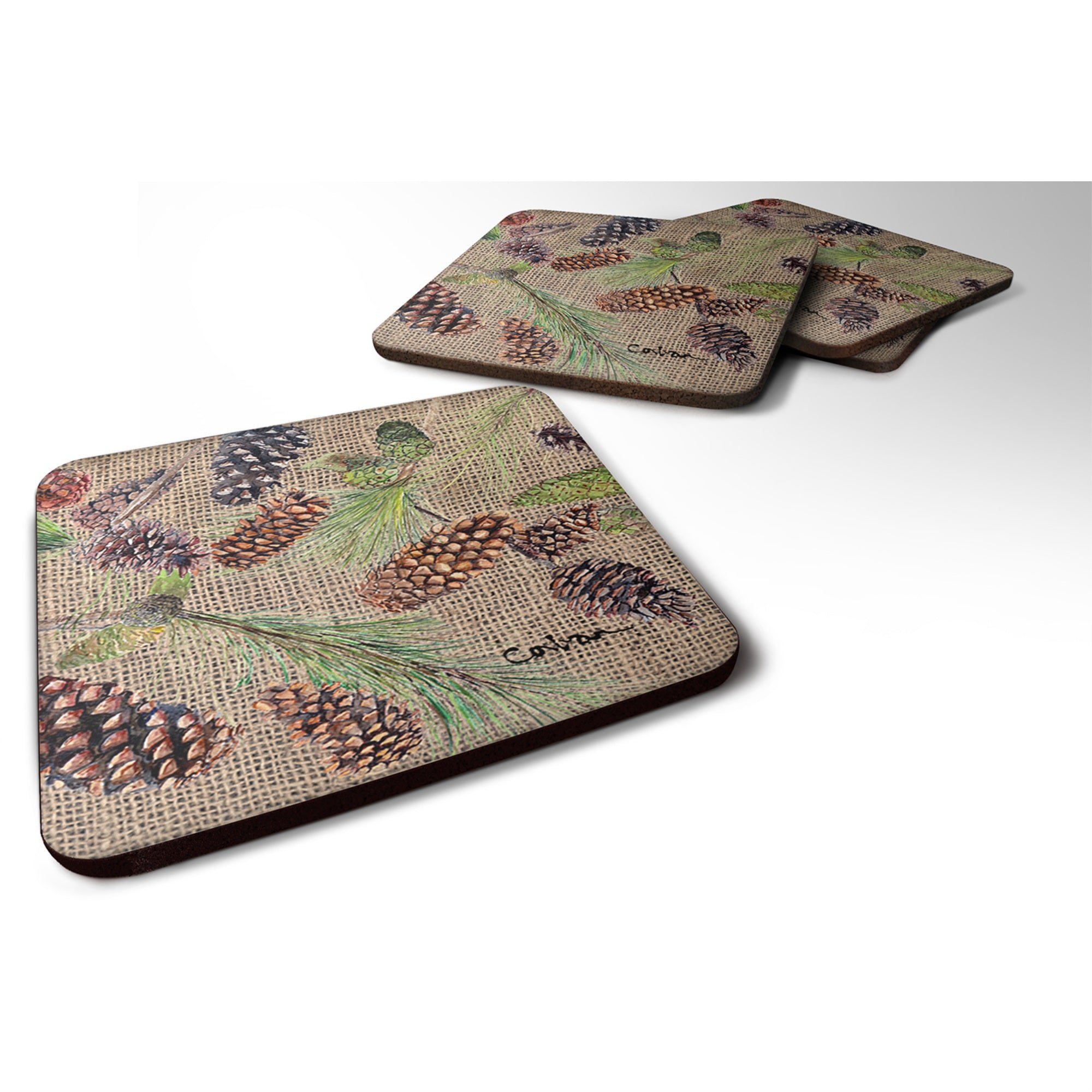 'Caroline'S Treasures 8735Fc Pine Cones Foam Coasters (Set Of 4), 3.5'''' H X 3.5'''' W, Multicolor''