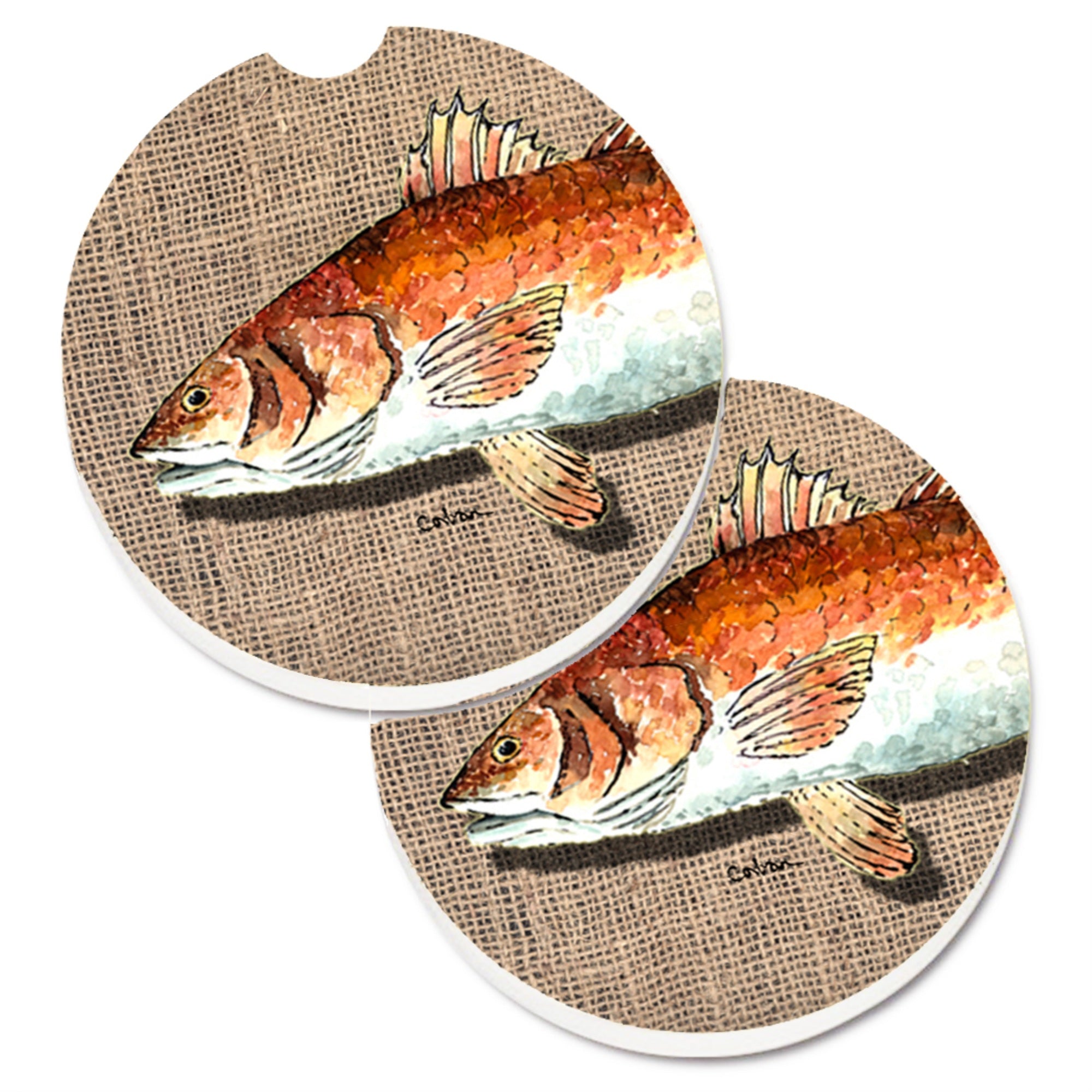 'Caroline'S Treasures Red Fish Set Of 2 Cup Holder Car Coasters 8736Carc, 2.56, Multicolor''