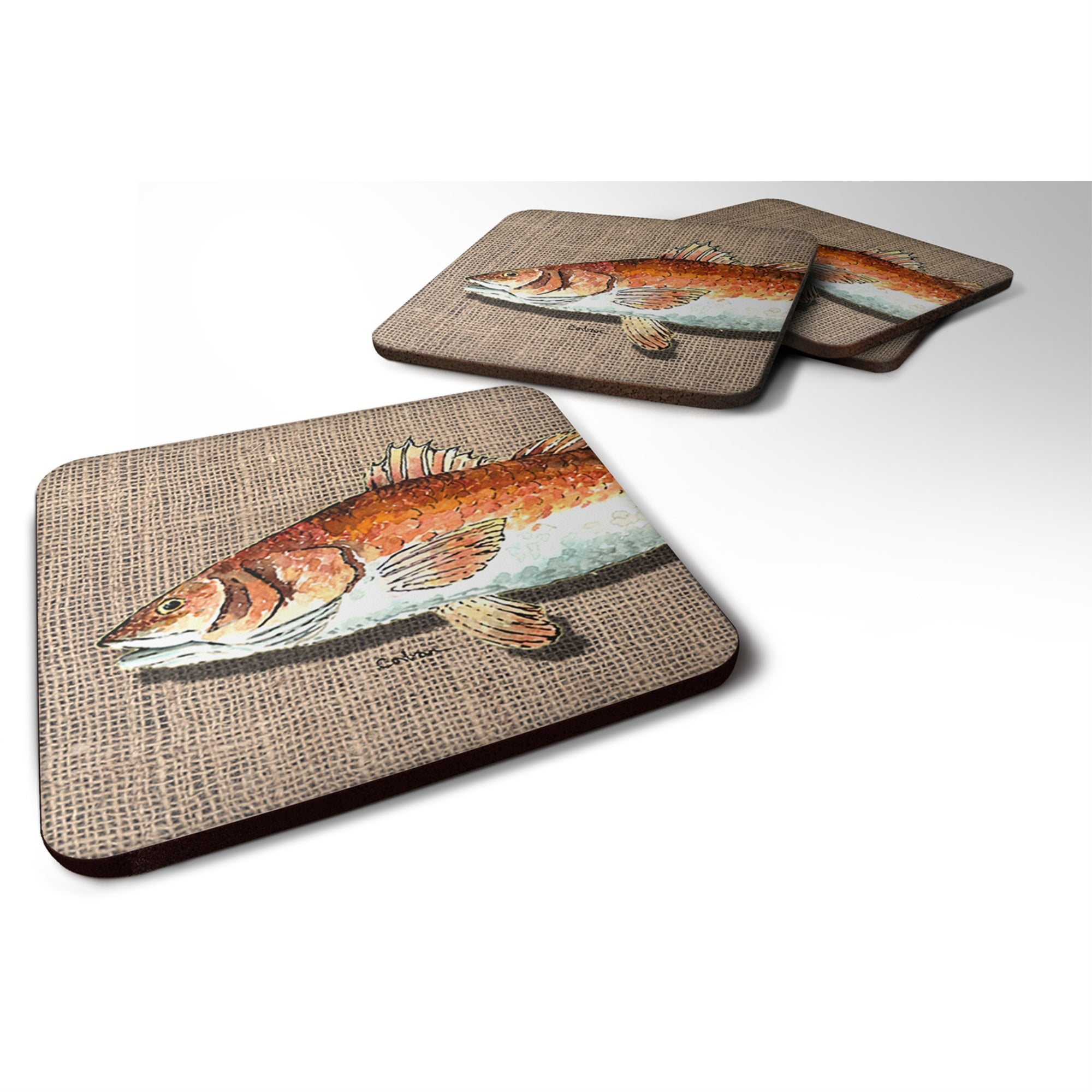 'Caroline'S Treasures 8736Fc Fish Red Fish Foam Coasters (Set Of 4), 3.5'''' H X 3.5'''' W, Multicolor''