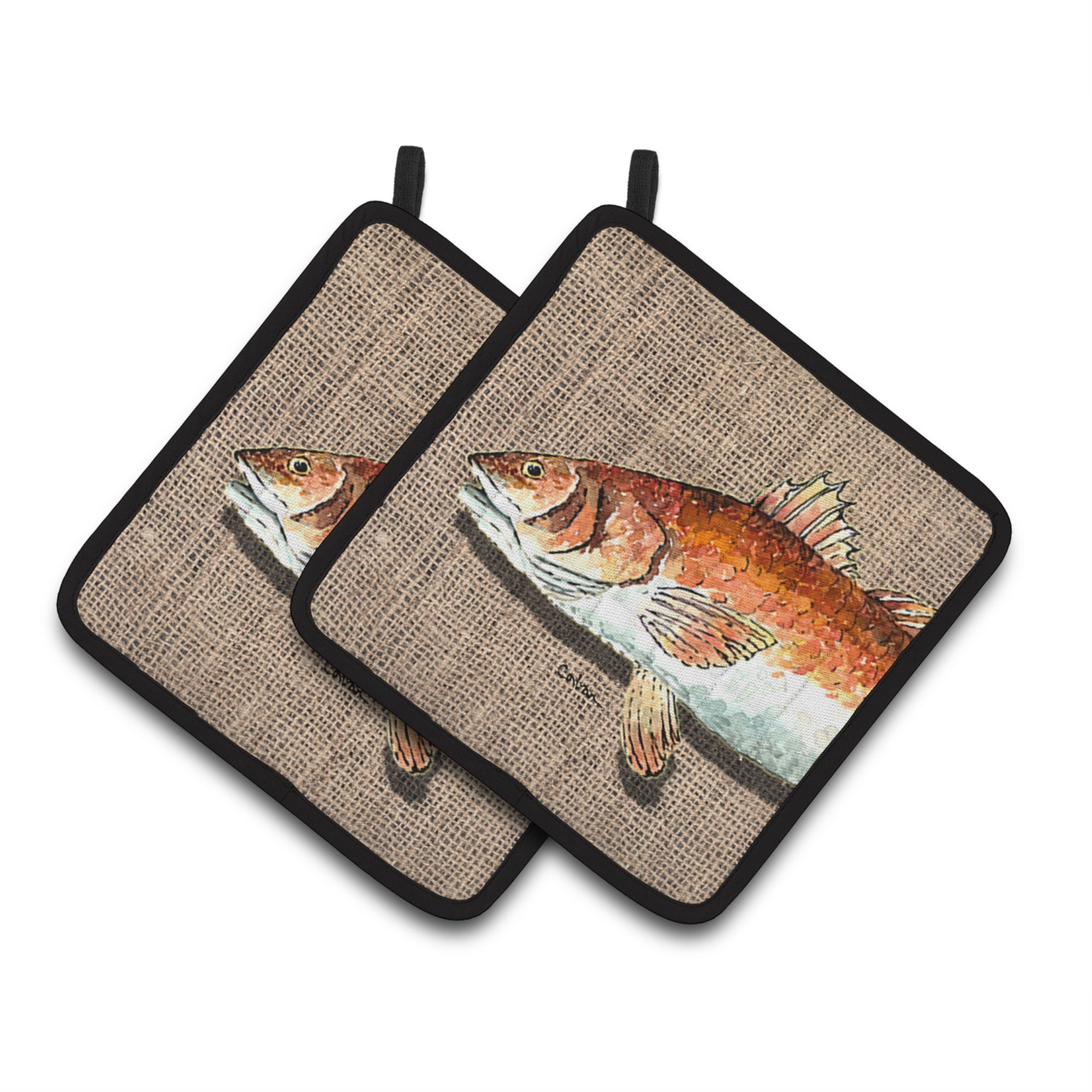 'Caroline'S Treasures Red Fish Pair Of Pot Holders 8736Pthd, 7.5Hx7.5W, Multicolor''