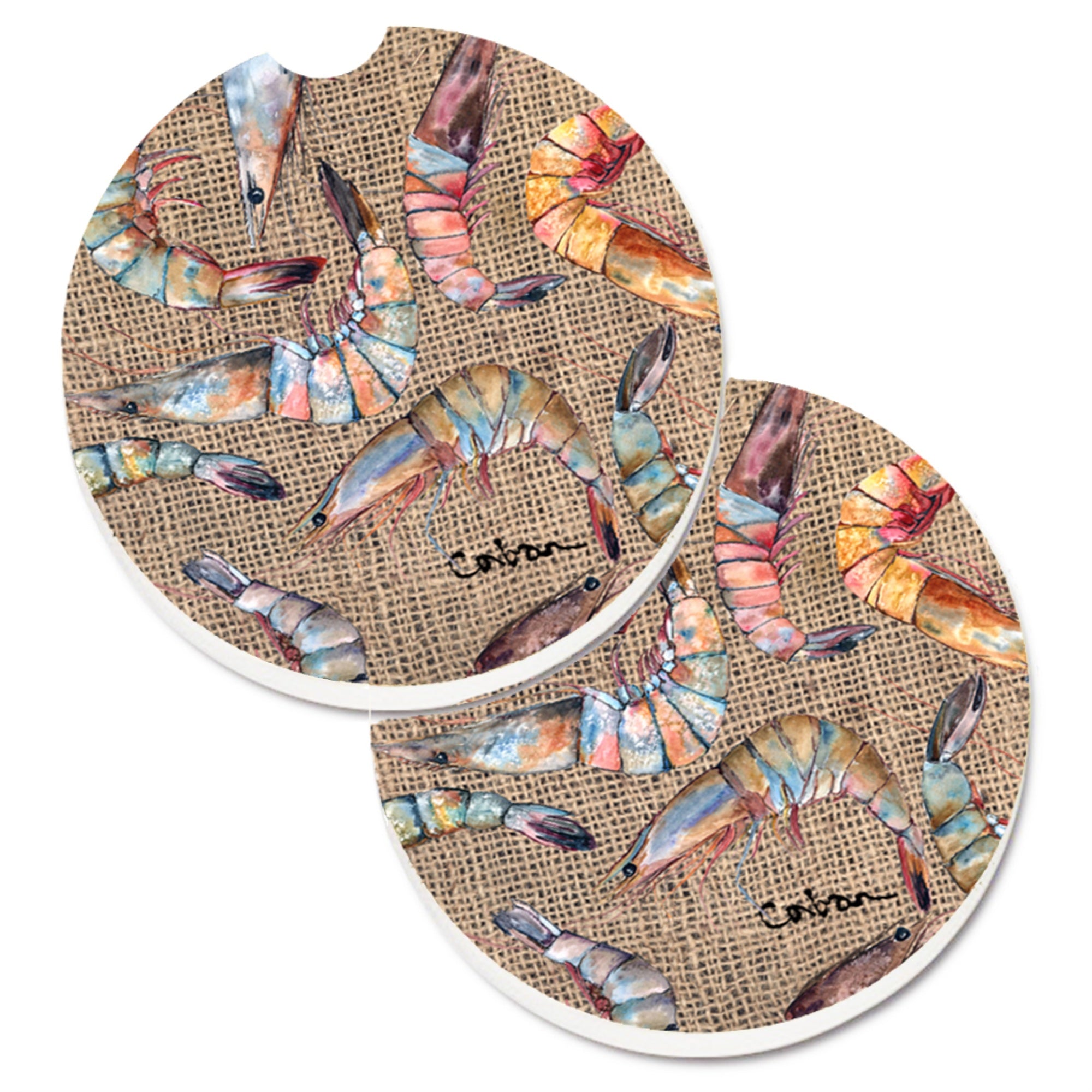 'Caroline'S Treasures Shrimp Set Of 2 Cup Holder Car Coasters 8738Carc, 2.56, Multicolor''