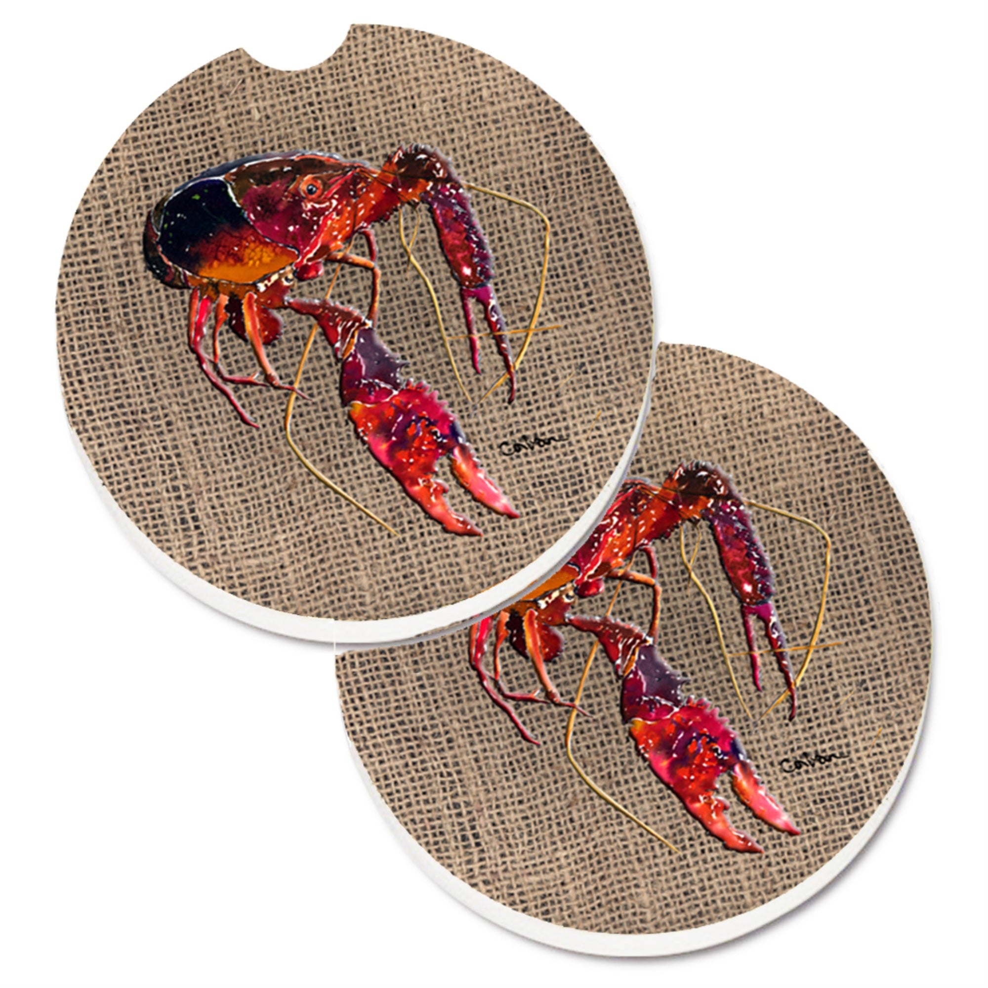 'Caroline'S Treasures Crawfish Set Of 2 Cup Holder Car Coasters 8739Carc, 2.56, Multicolor''