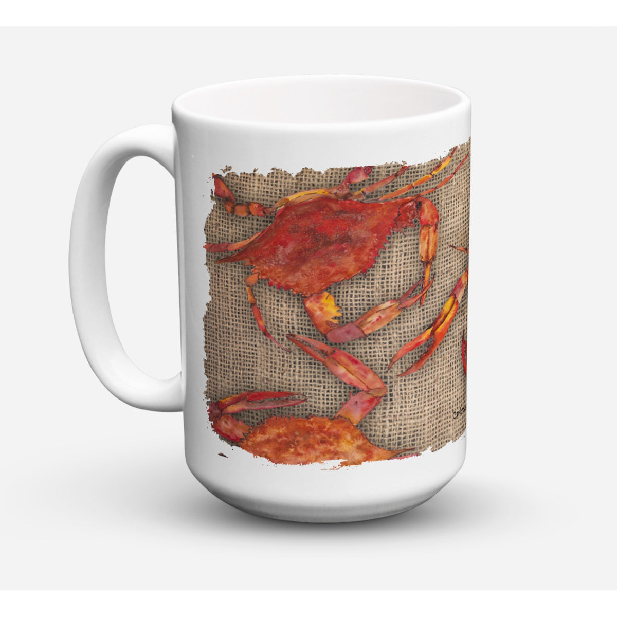'Caroline's Treasures 8742CM15 Cooked Crabs On Faux Burlap Microwavable Ceramic Coffee Mug, 15 oz, Multicolor''