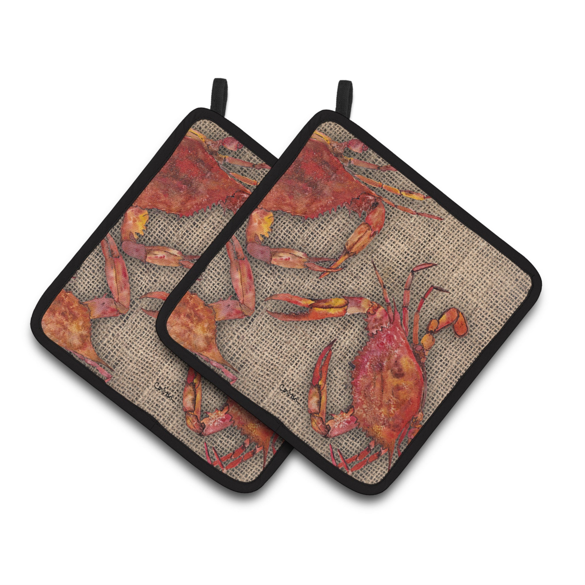 'Caroline'S Treasures Cooked Crabs On Faux Burlap Pair Of Pot Holders 8742Pthd, 7.5Hx7.5W, Multicolor''