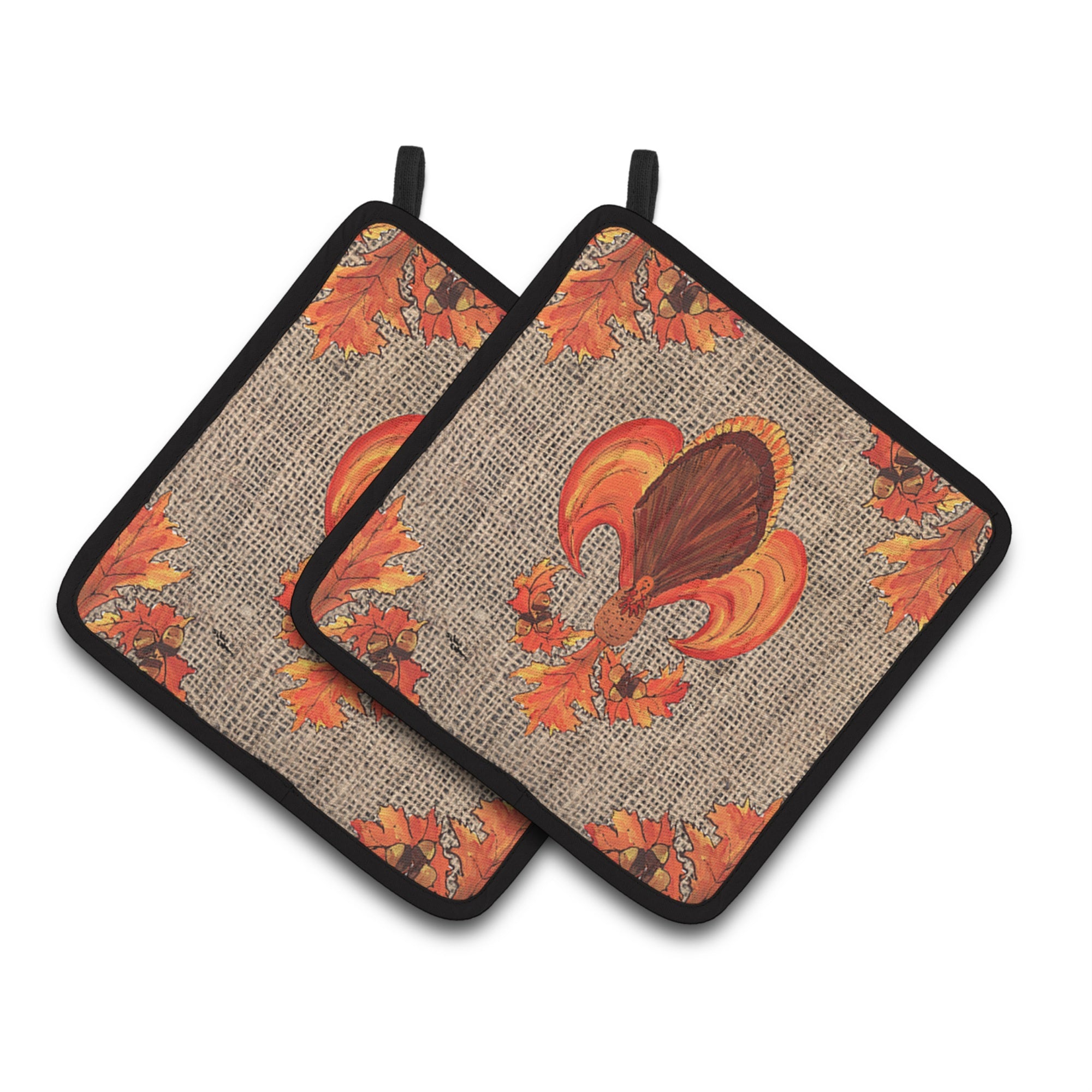 'Caroline'S Treasures Thanksgiving Turkey Fleur De Lis Pair Of Pot Holders 8744Pthd, 7.5Hx7.5W, Multicolor''