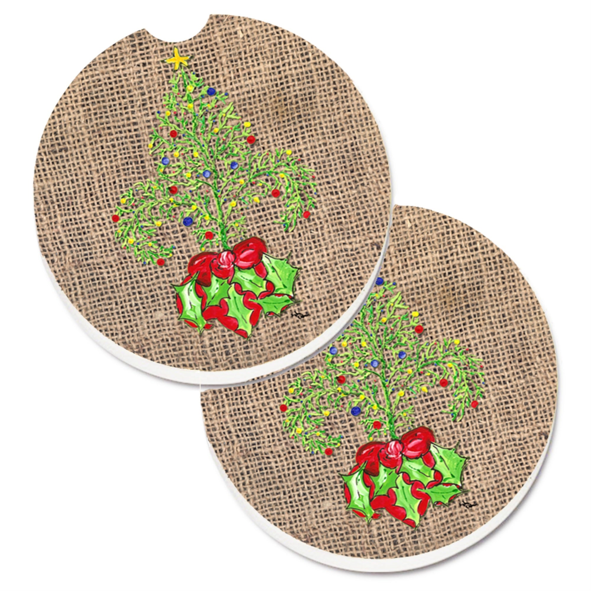 'Caroline'S Treasures Christmas Tree Fleur De Lis Set Of 2 Cup Holder Car Coasters 8745Carc, 2.56, Multicolor''