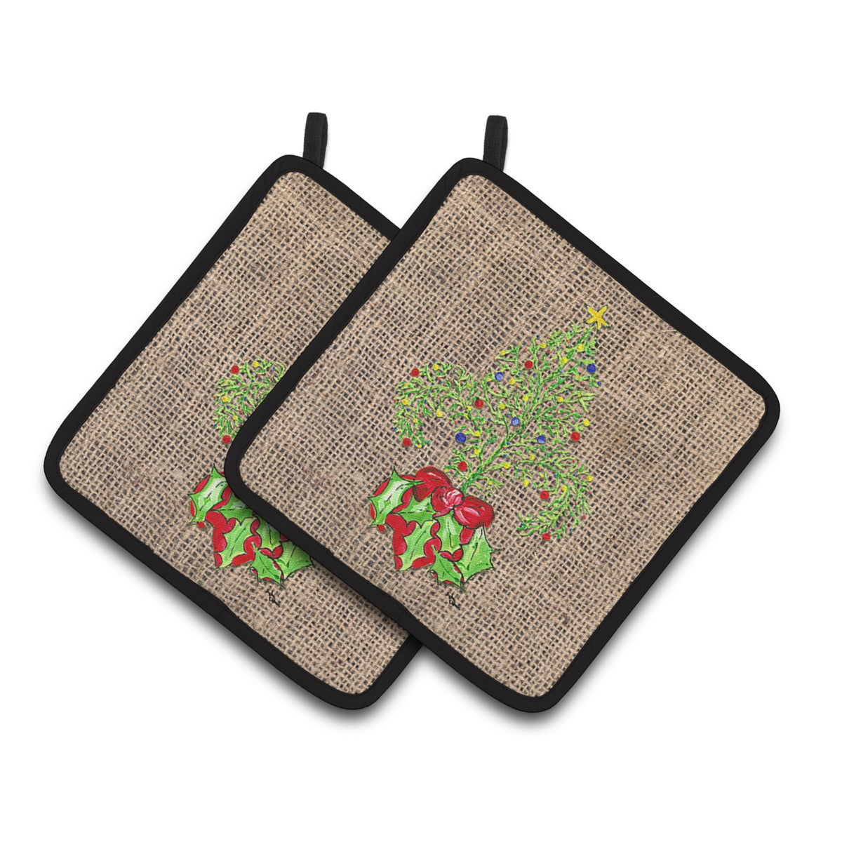 'Caroline'S Treasures Christmas Tree Fleur De Lis Pair Of Pot Holders 8745Pthd, 7.5Hx7.5W, Multicolor''