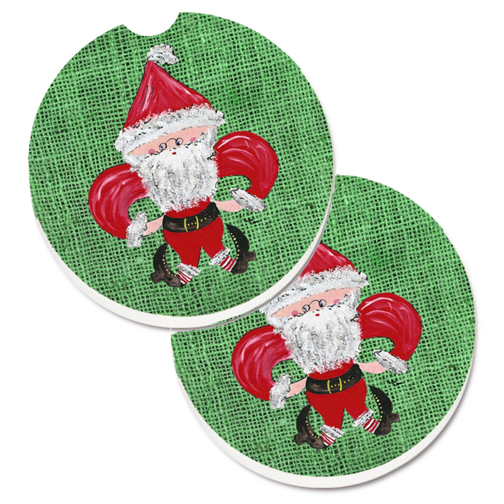 'Caroline'S Treasures Christmas Santa Fleur De Lis Set Of 2 Cup Holder Car Coasters 8746Carc, 2.56, Multicolor''