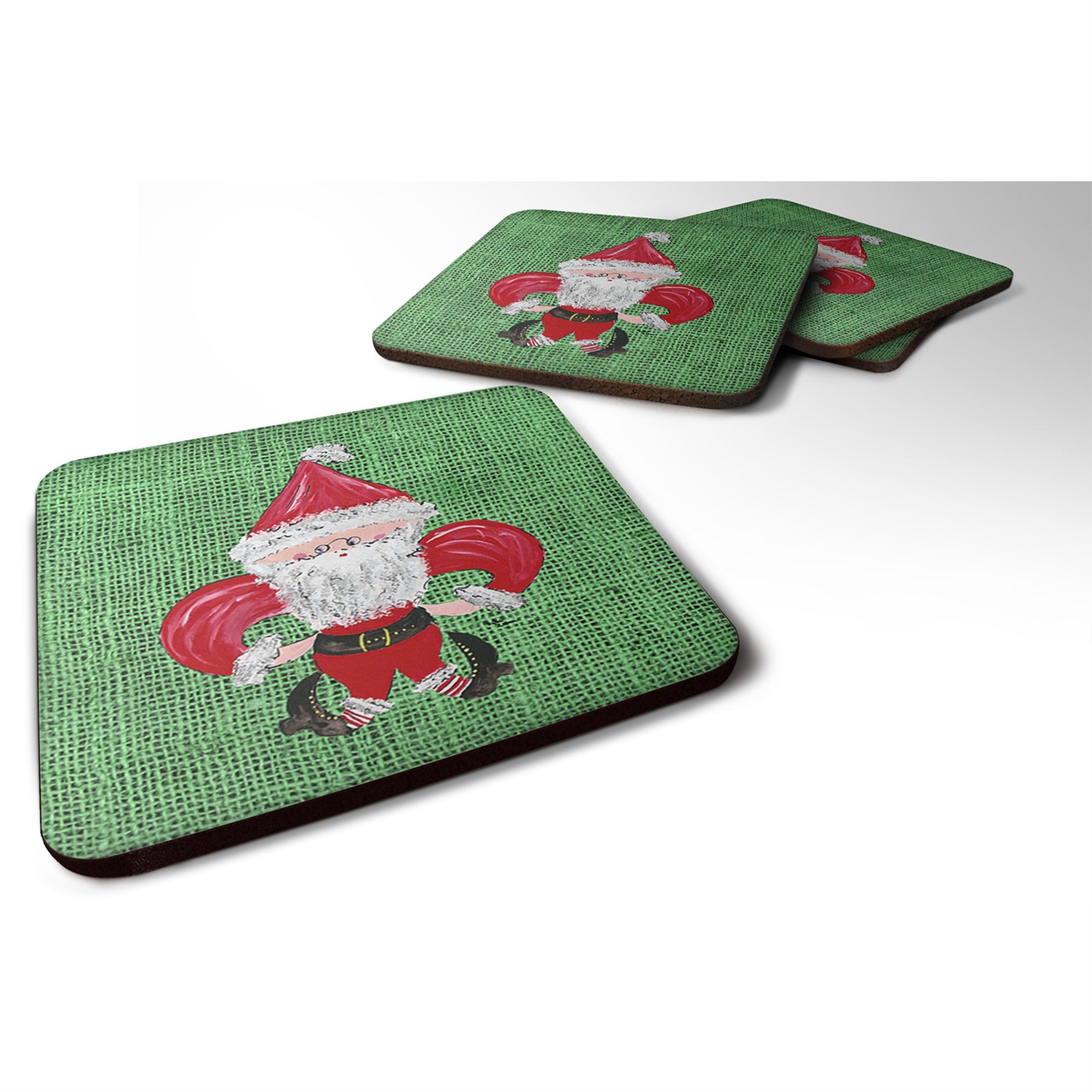 'Caroline'S Treasures 8746Fc Christmas Santa Fleur De Lis Foam Coasters (Set Of 4), 3.5'''' H X 3.5'''' W, Multicolor''