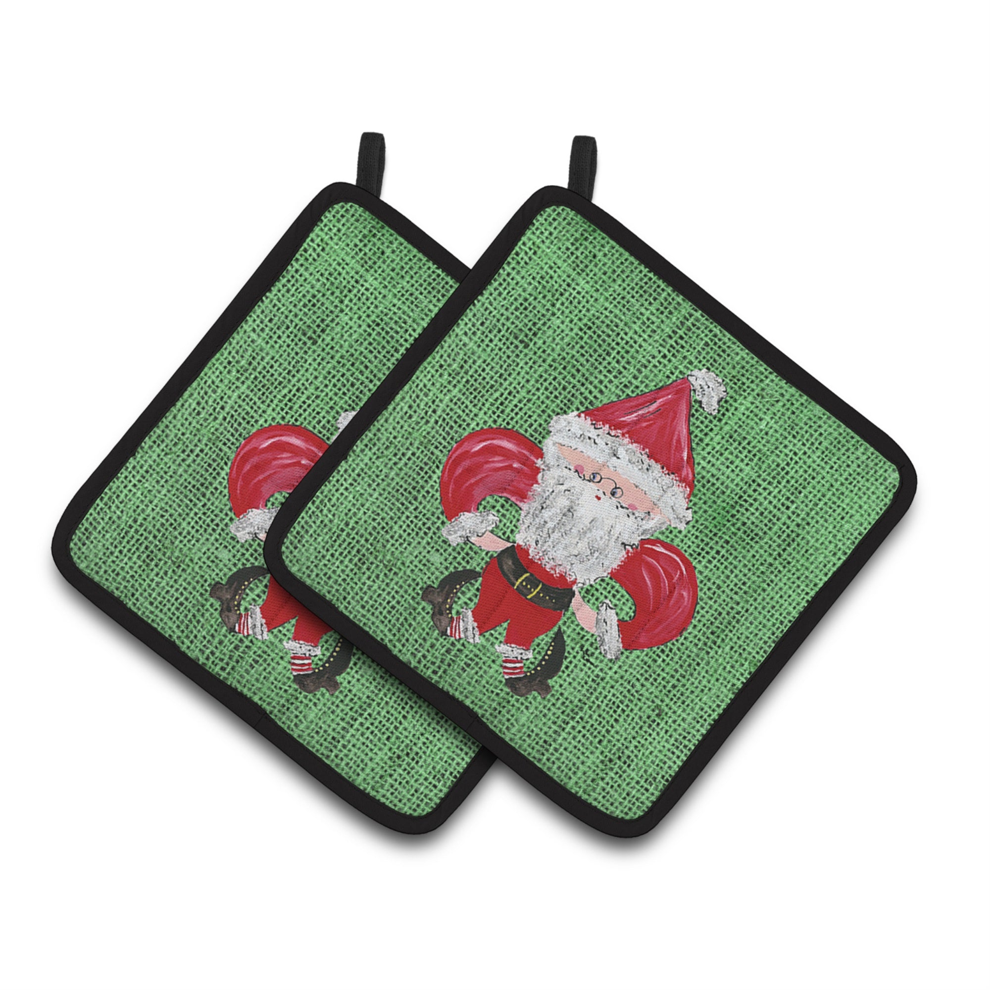 'Caroline'S Treasures Christmas Santa Fleur De Lis Pair Of Pot Holders 8746Pthd, 7.5Hx7.5W, Multicolor''