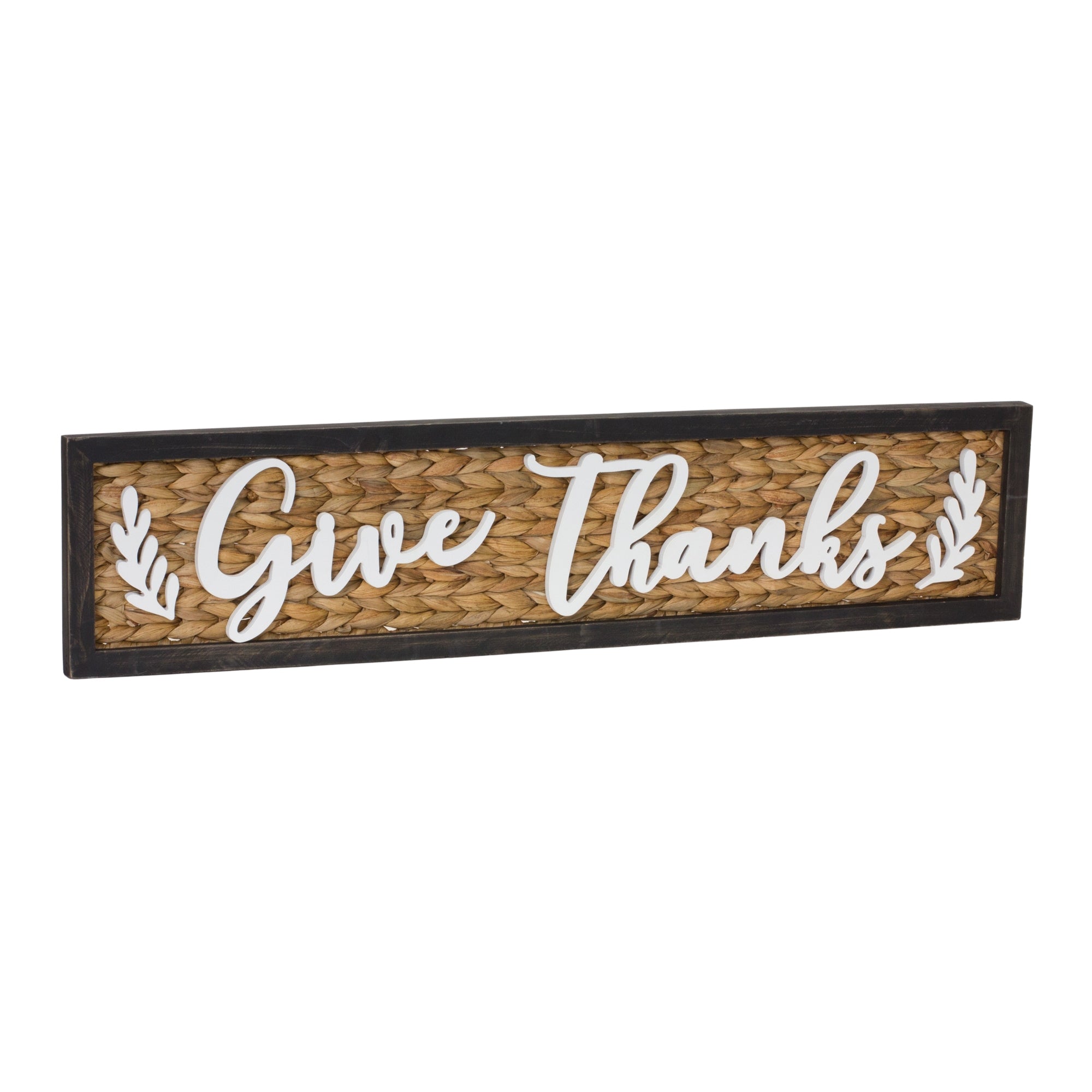 Give Thanks Sign 32L x 7.5H Wood/Water Hyacinth