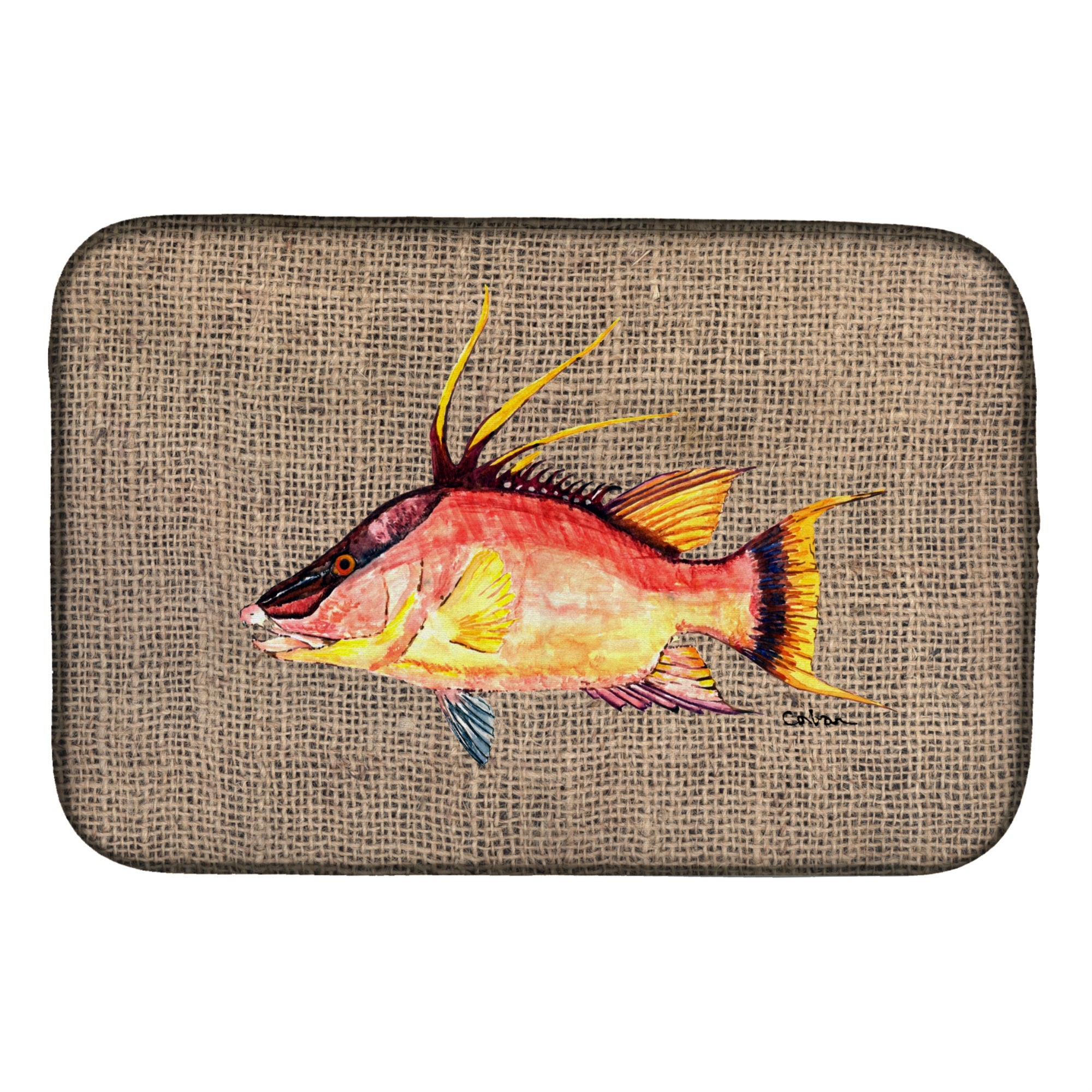 'Caroline'S Treasures Hog Snapper On Faux Burlap Dish Drying Mat, 14'''' X 21'''', Multicolor''