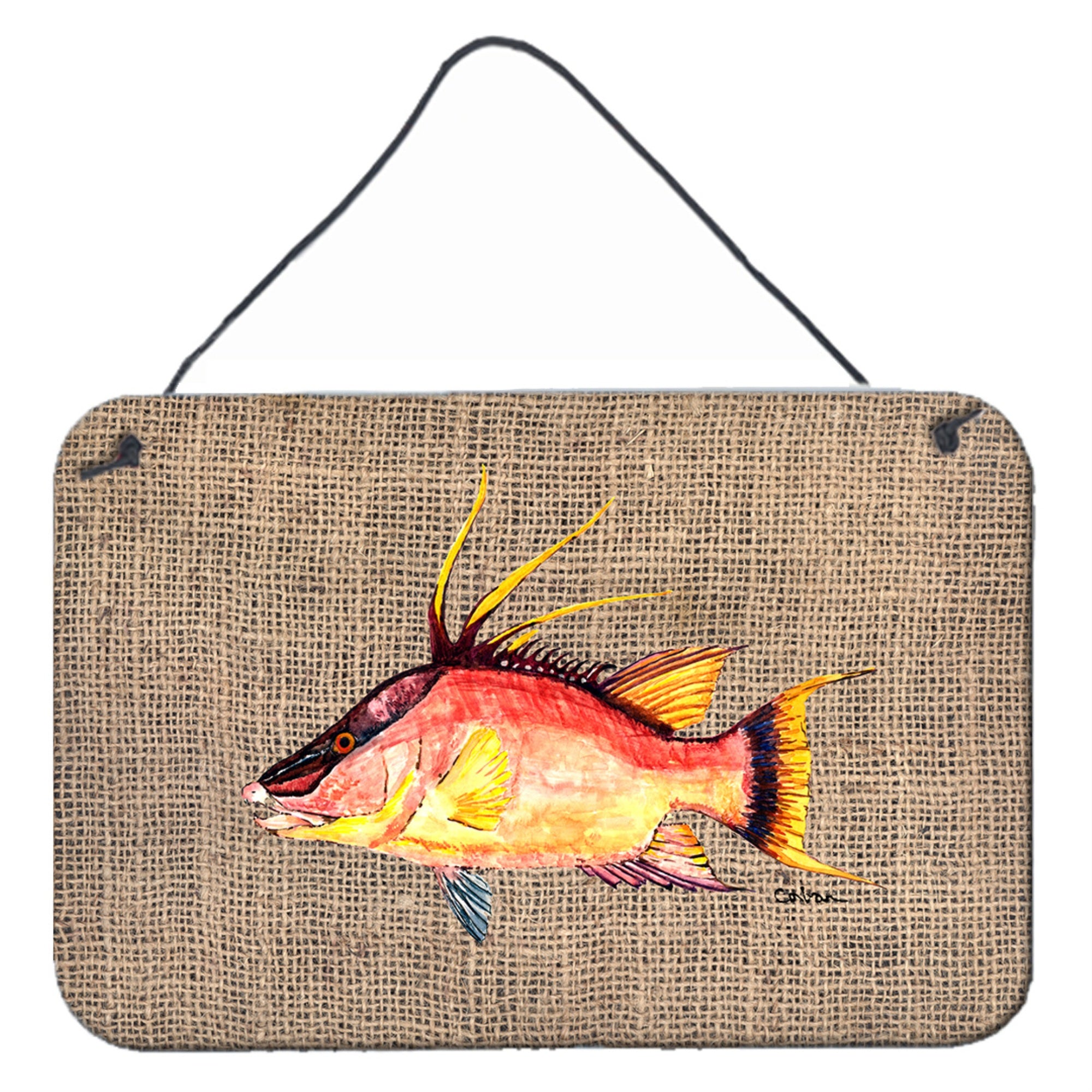 'Caroline'S Treasures 8753Ds812 Hog Snapper On Faux Burlap Wall Or Door Hanging Prints, 8 X 12'''', Multicolor''