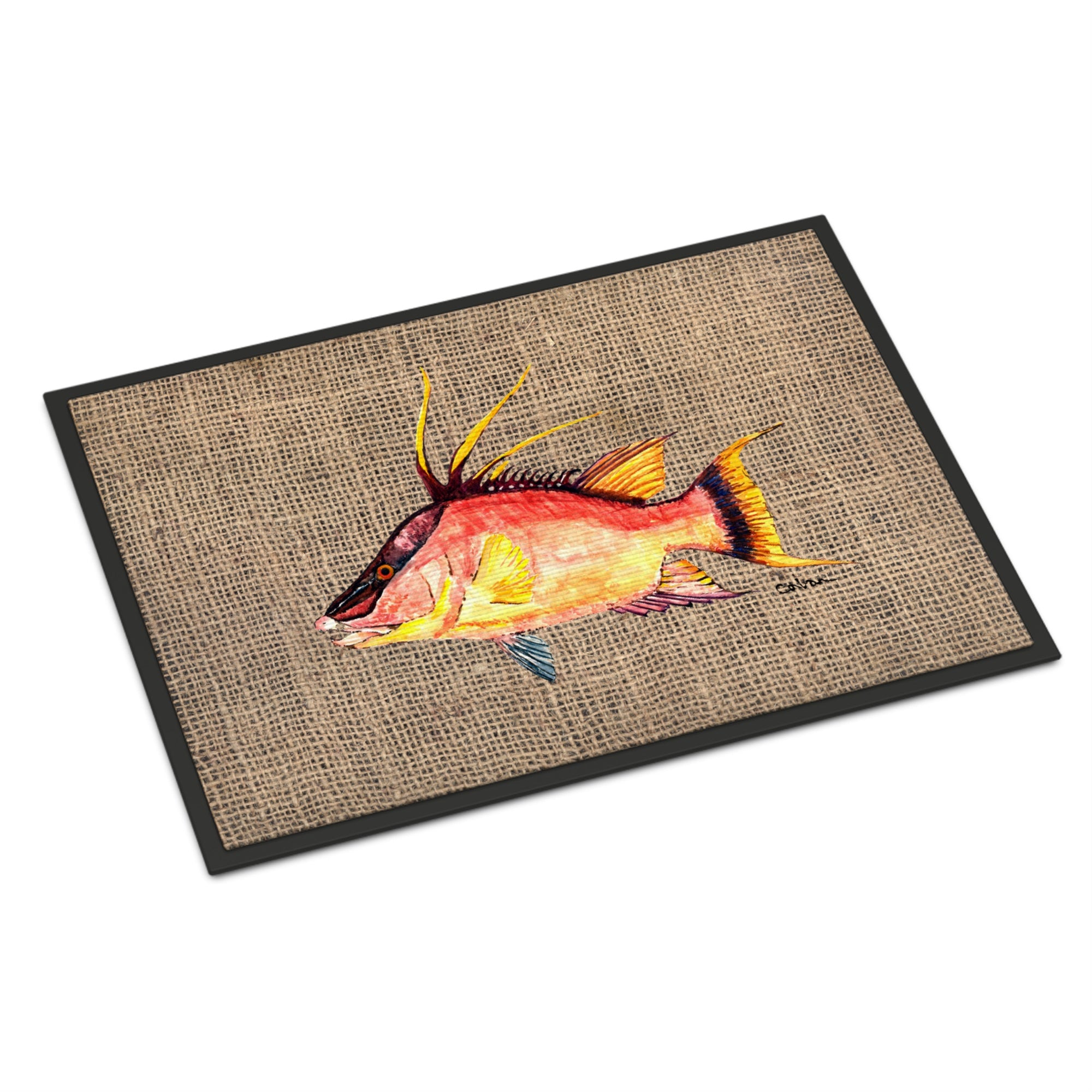'Caroline'S Treasures 8753Mat Hog Snapper On Faux Burlap Indoor Or Outdoor Mat, 18 X 27'''', Multicolor''