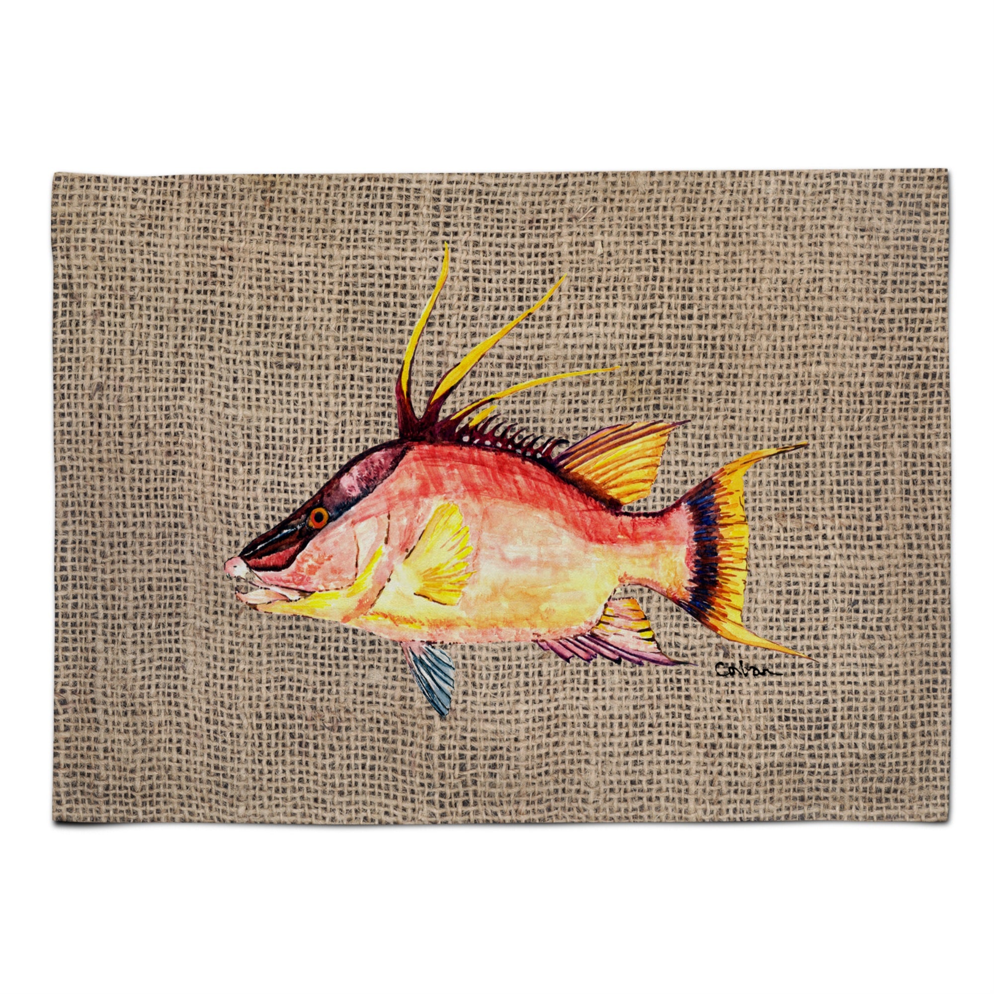 'Caroline'S Treasures 8753Plmt Hog Snapper On Faux Burlap Fabric Placemat, Multicolor''
