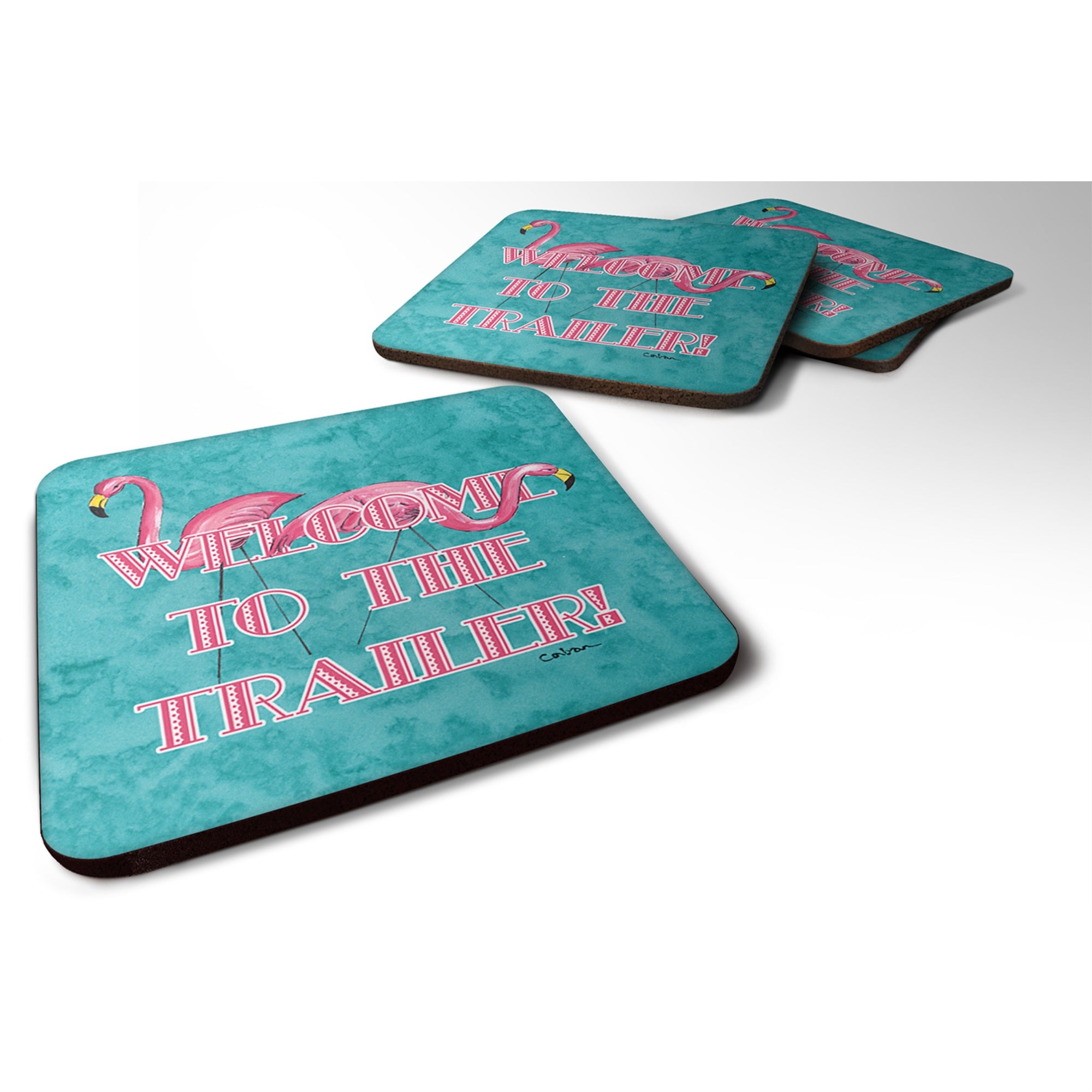 'Caroline'S Treasures 8757Fc Welcome To The Trailer Foam Coasters (Set Of 4), 3.5'''' H X 3.5'''' W, Multicolor''
