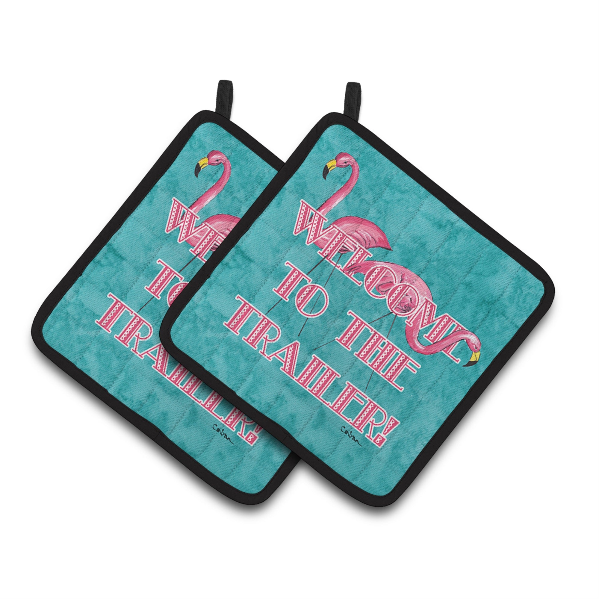 'Caroline'S Treasures Welcome To The Trailer With Flamingos Pair Of Pot Holders 8757Pthd, 7.5Hx7.5W, Multicolor''