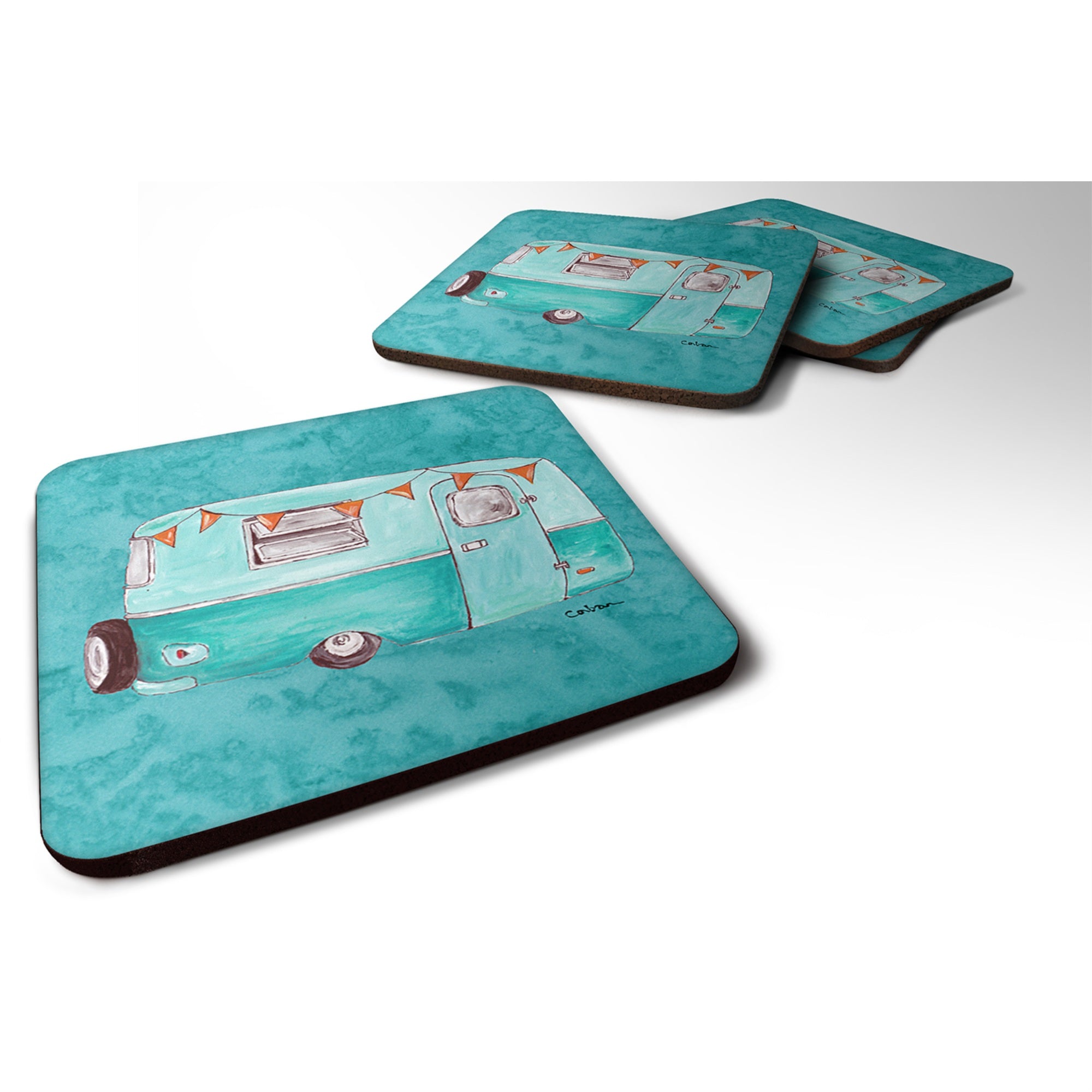 'Caroline'S Treasures 8762Fc Welcome To The Trailer Foam Coasters (Set Of 4), 3.5'''' H X 3.5'''' W, Multicolor''