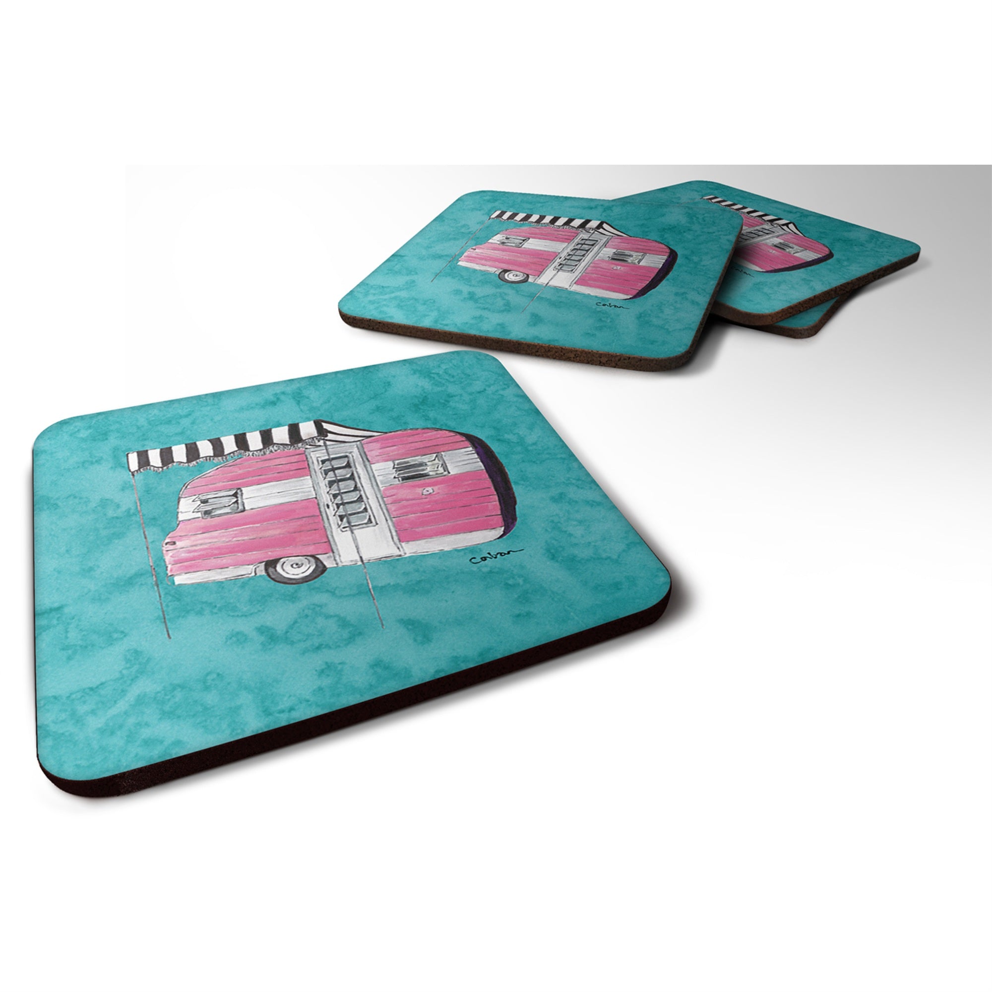 'Caroline'S Treasures 8764Fc Welcome To The Trailer Foam Coasters (Set Of 4), 3.5'''' H X 3.5'''' W, Multicolor''