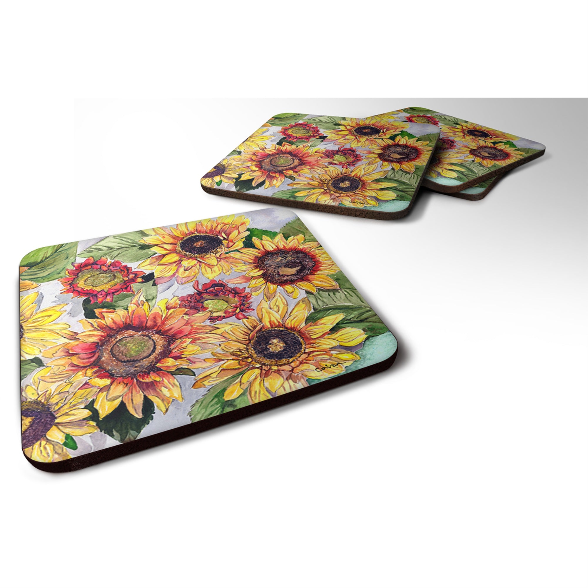 'Caroline'S Treasures 8766Fc Flower-Sunflower Foam Coasters (Set Of 4), 3.5'''' H X 3.5'''' W, Multicolor''