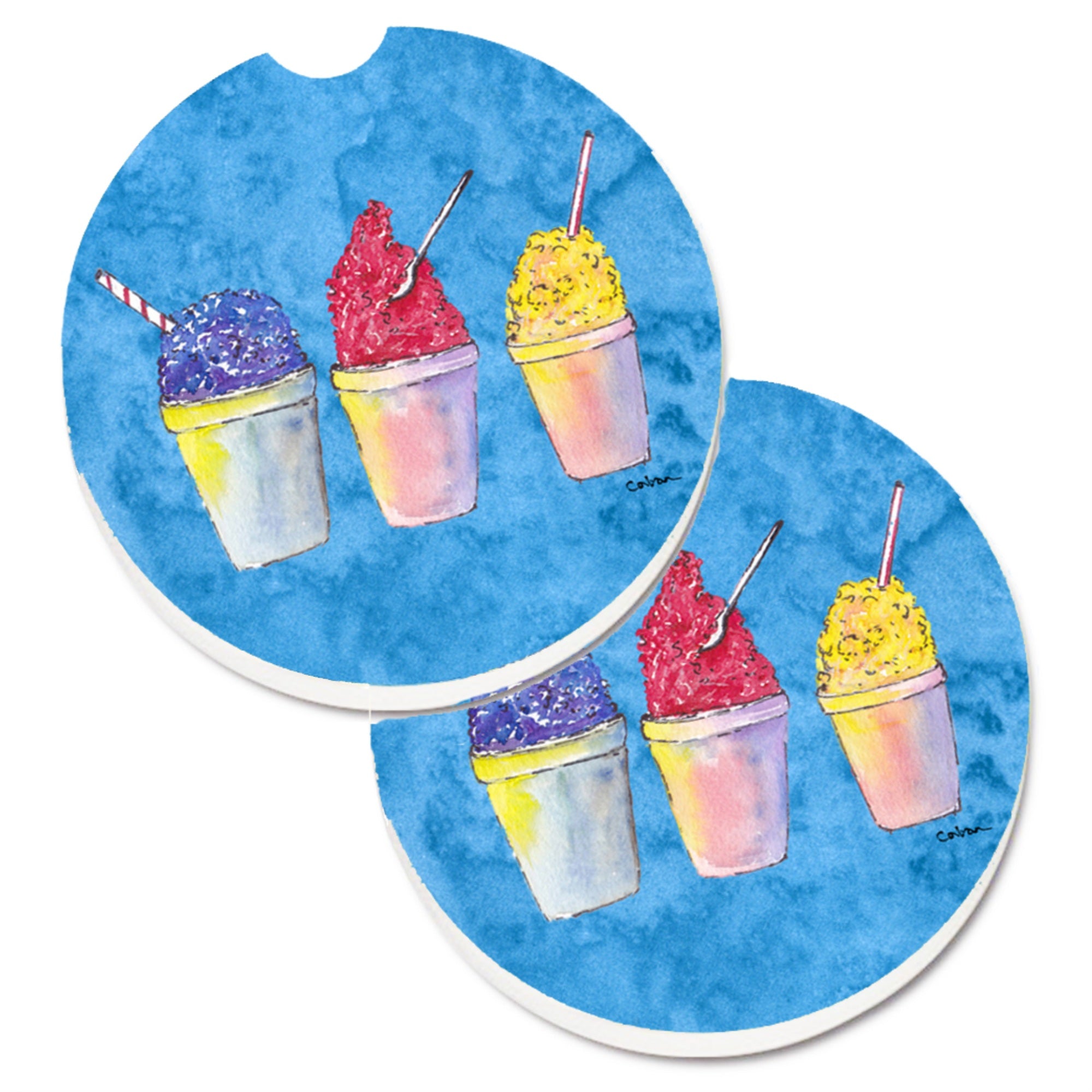 'Caroline'S Treasures Snowballs & Snowcones Set Of 2 Cup Holder Car Coasters 8780Carc, 2.56, Multicolor''