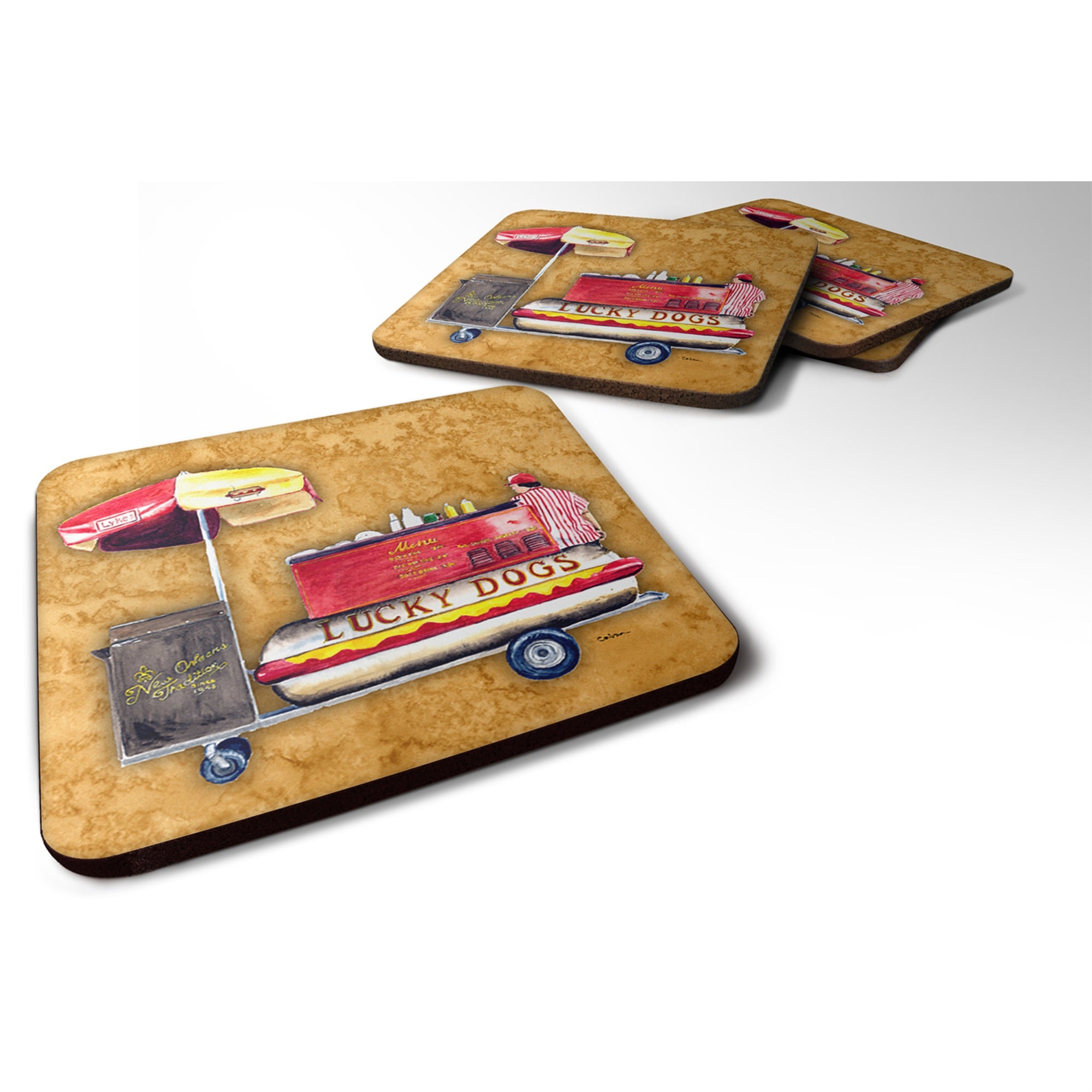 'Caroline'S Treasures 8781Fc Lucky Dog Foam Coasters (Set Of 4), 3.5'''' H X 3.5'''' W, Multicolor''