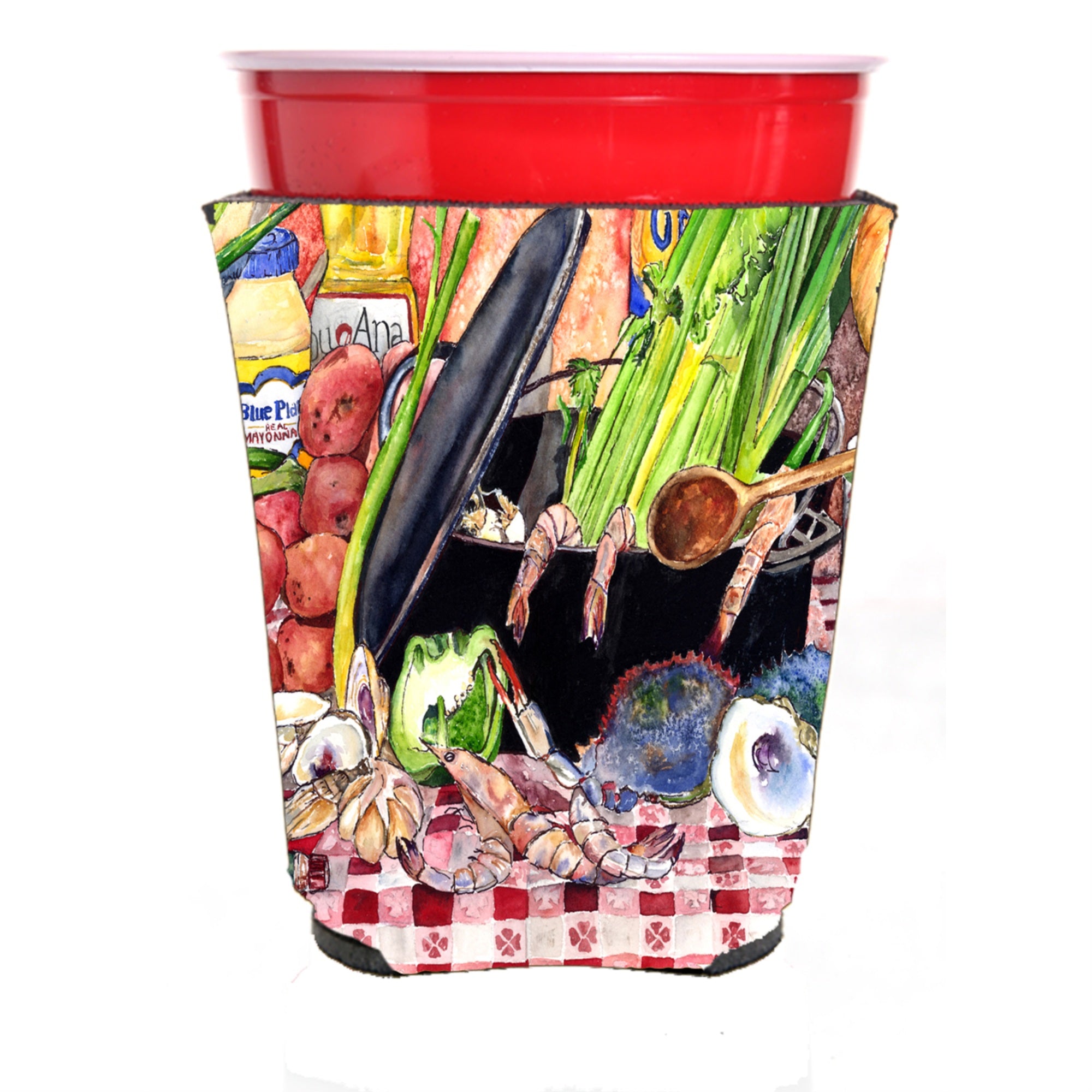 Gumbo And Potato Salad  Red Solo Cup Beverage Insulator Hugger