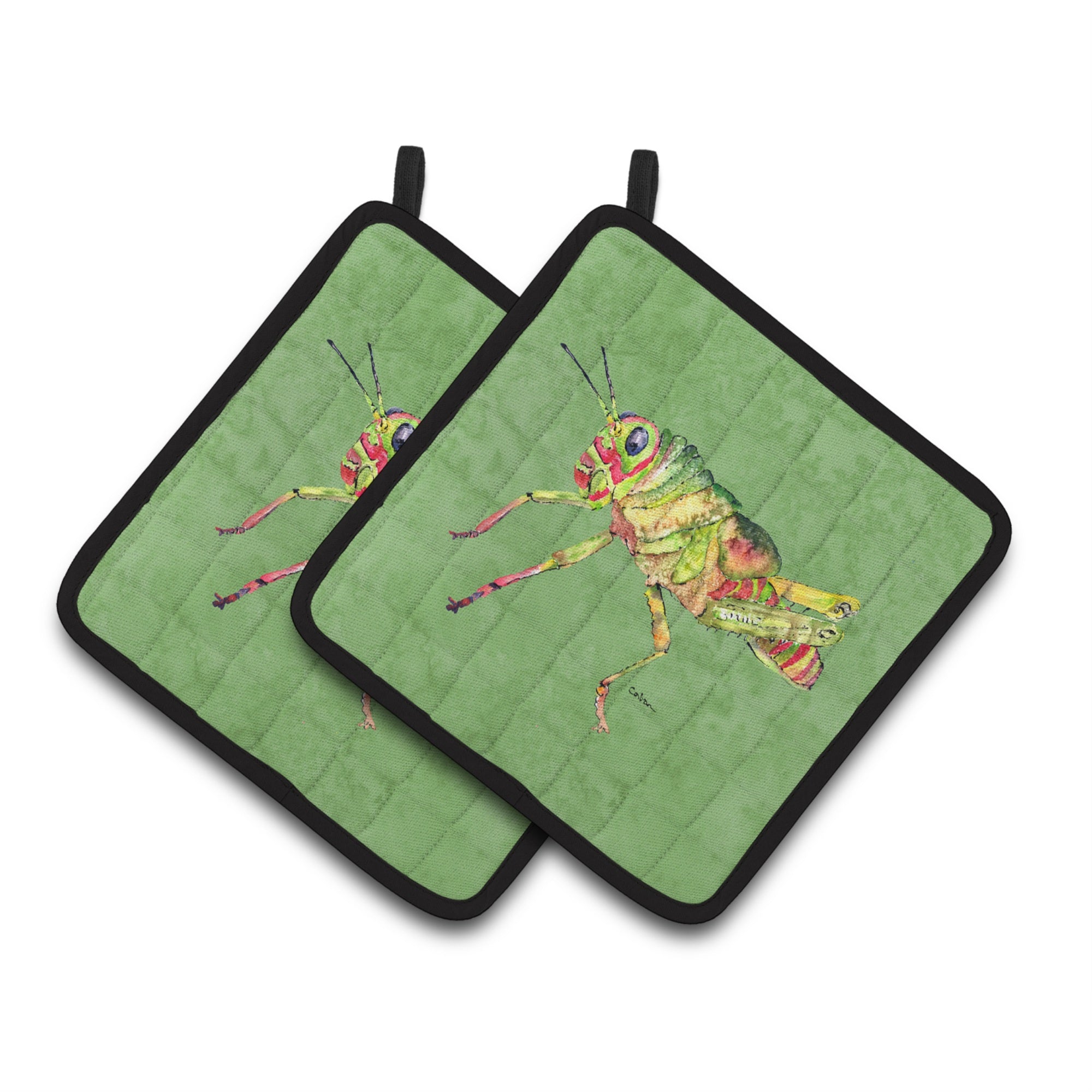 'Caroline'S Treasures Grasshopper On Avacado Pair Of Pot Holders 8848Pthd, 7.5Hx7.5W, Multicolor''