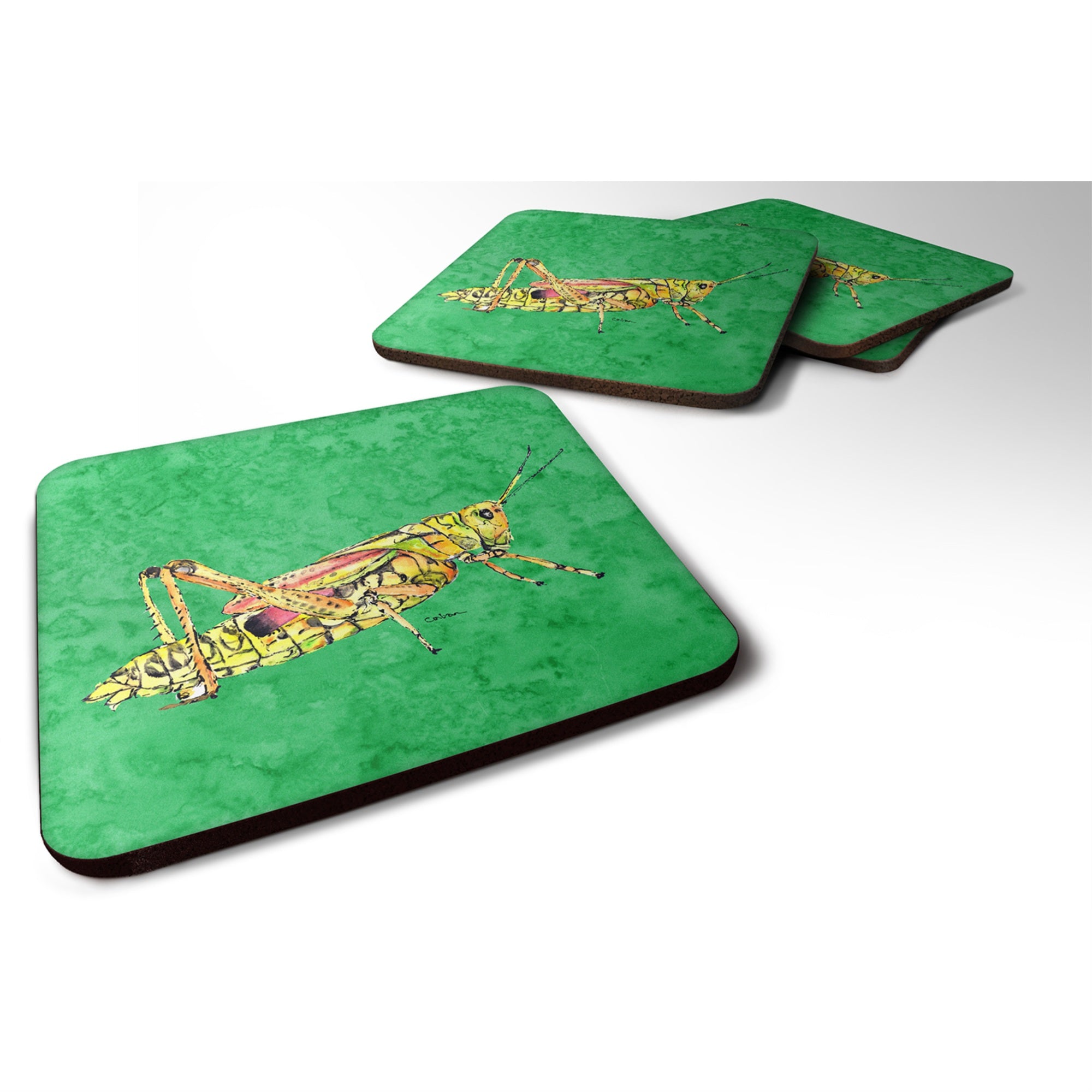 'Caroline'S Treasures 8849Fc Grasshopper On Green Foam Coasters (Set Of 4), 3.5'''' H X 3.5'''' W, Multicolor''