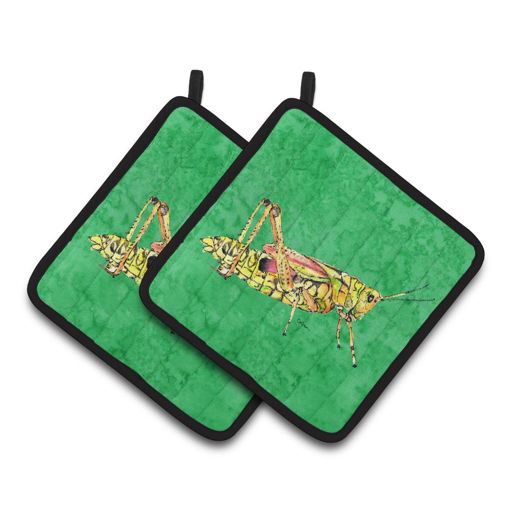 'Caroline'S Treasures Grasshopper On Green Pair Of Pot Holders 8849Pthd, 7.5Hx7.5W, Multicolor''