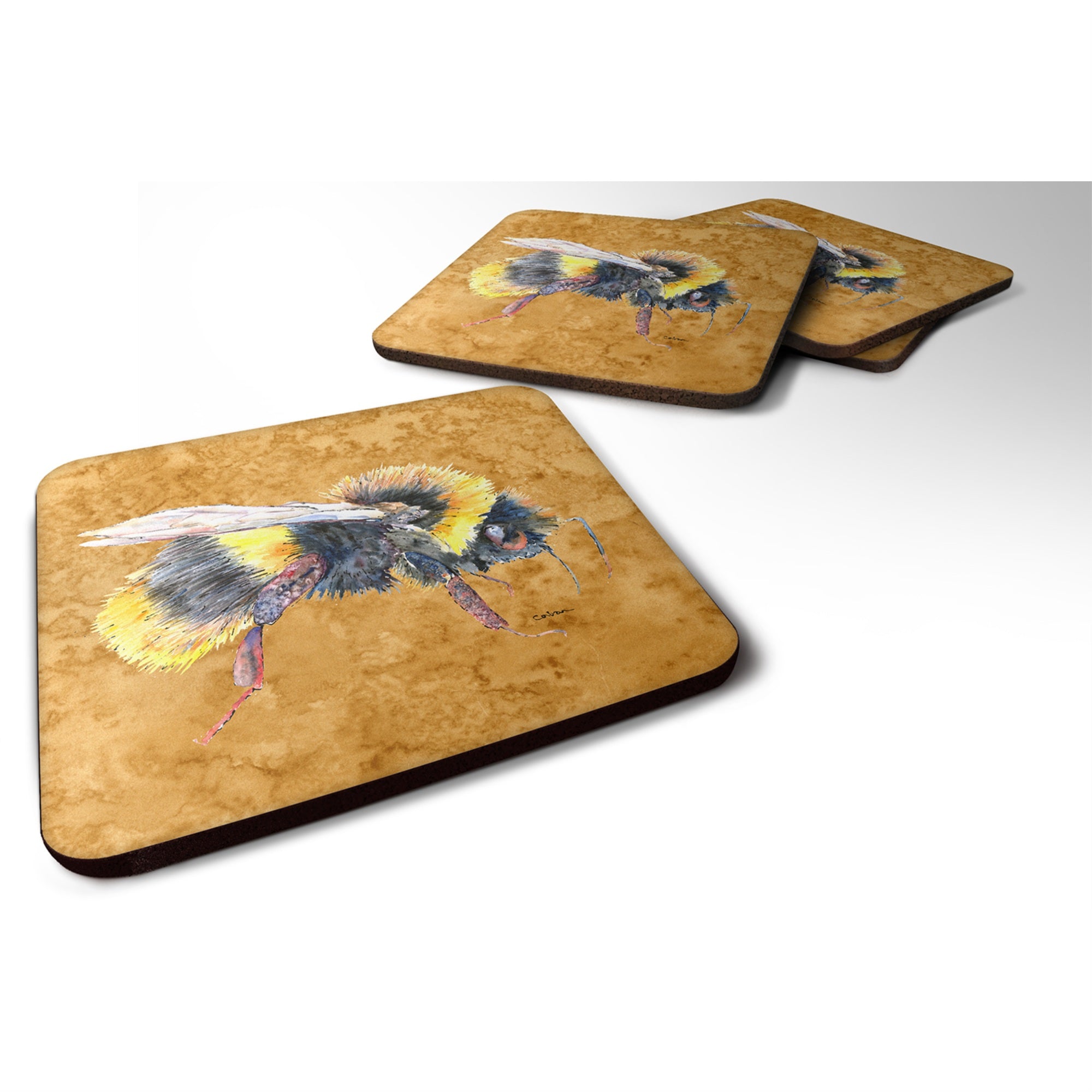 'Caroline'S Treasures 8850Fc Bee On Gold Foam Coasters (Set Of 4), 3.5'''' H X 3.5'''' W, Multicolor''