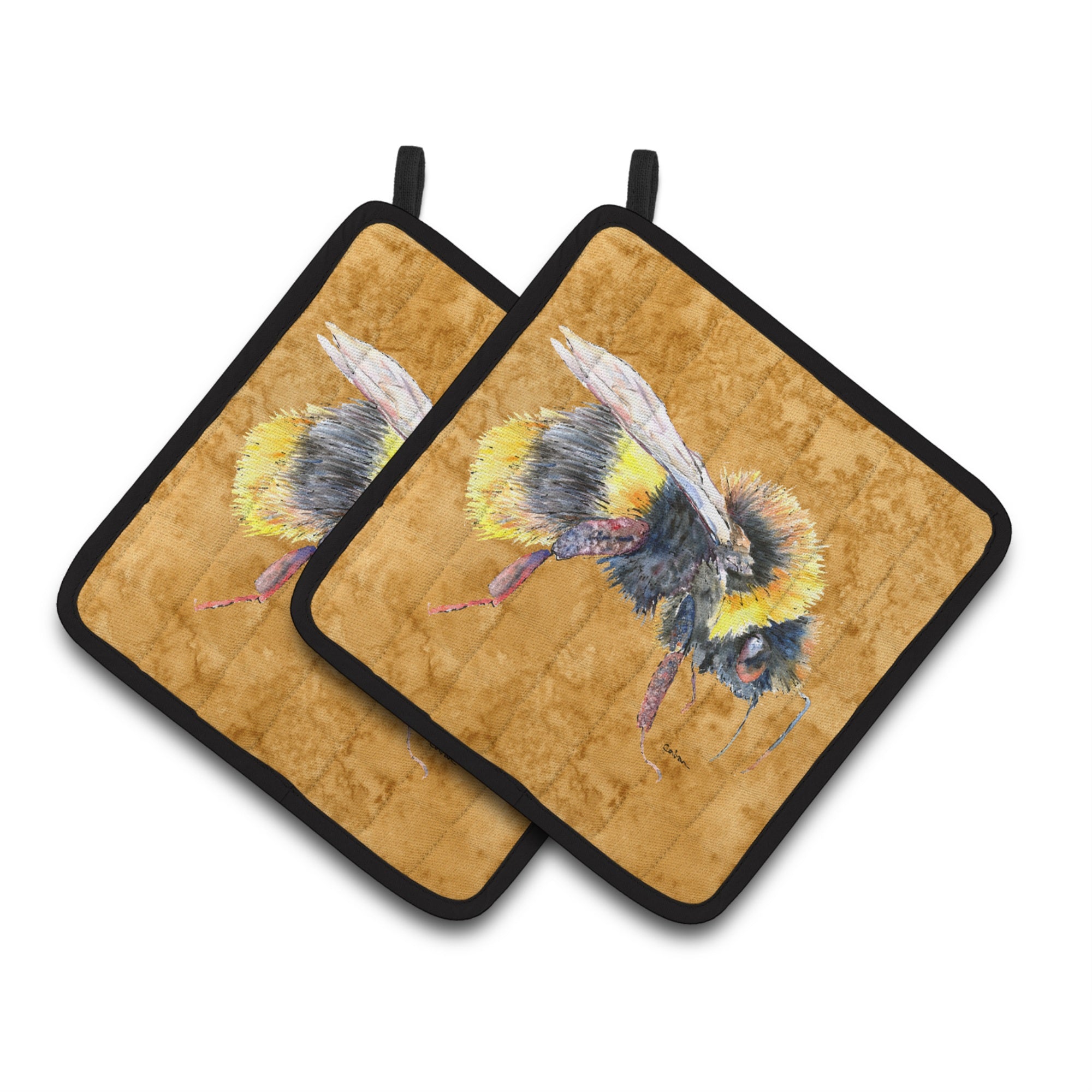 'Caroline'S Treasures Bee On Gold Pair Of Pot Holders 8850Pthd, 7.5Hx7.5W, Multicolor''