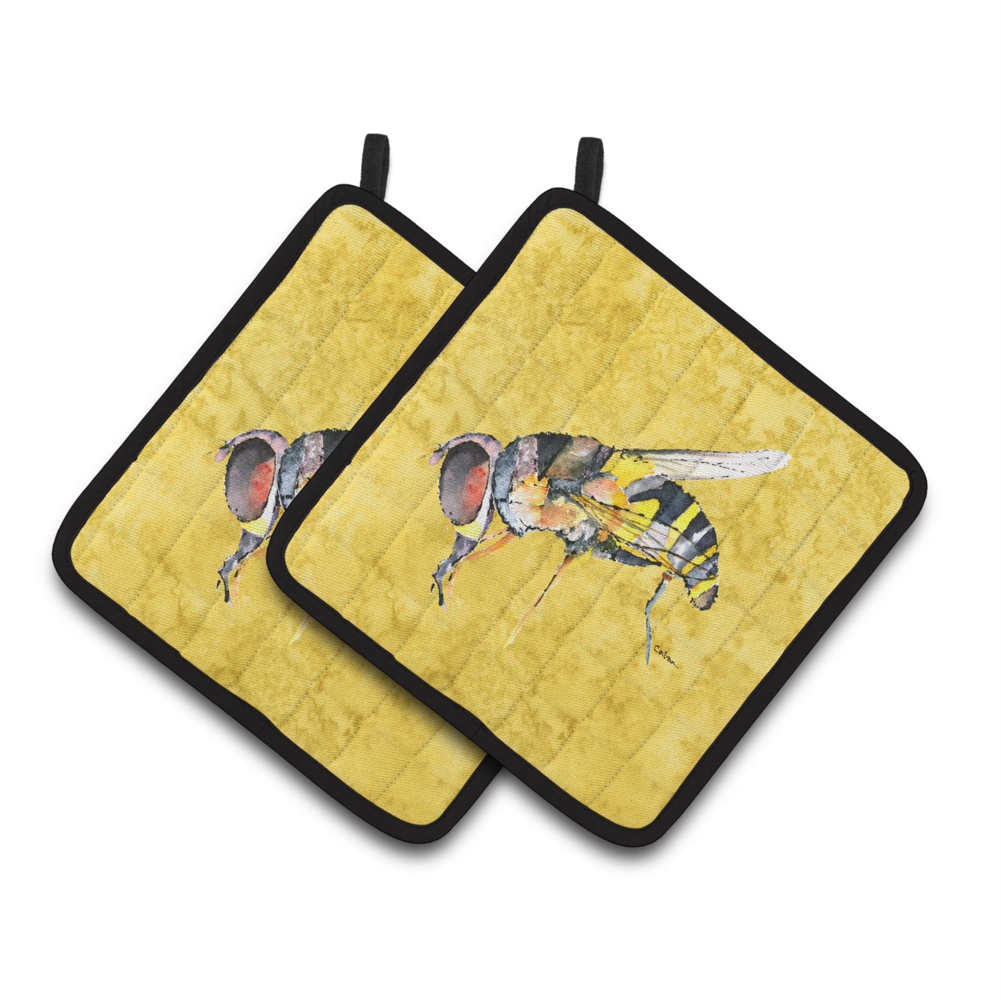 'Caroline'S Treasures Bee On Yellow Pair Of Pot Holders 8851Pthd, 7.5Hx7.5W, Multicolor''