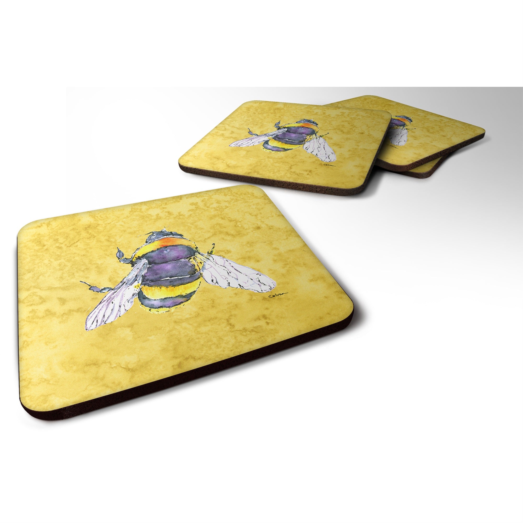 'Caroline'S Treasures 8852Fc Bee On Yellow Foam Coasters (Set Of 4), 3.5'''' H X 3.5'''' W, Multicolor''