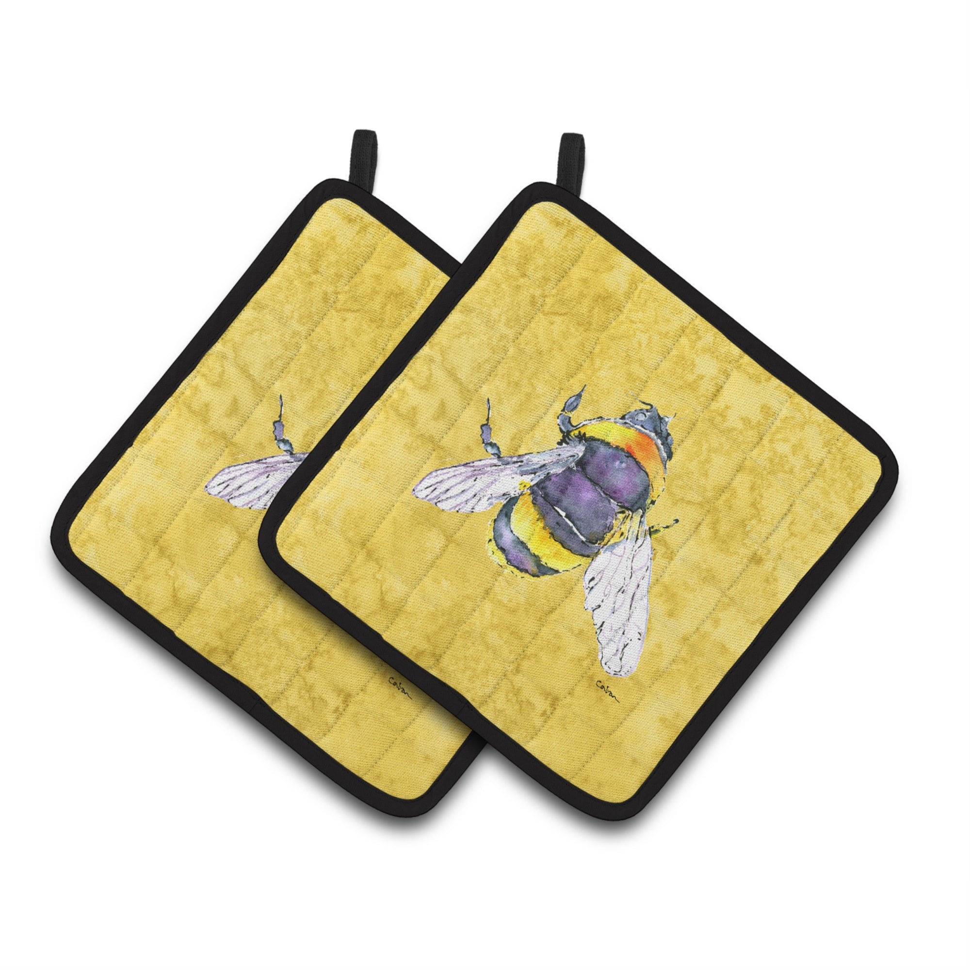 'Caroline'S Treasures Bee On Yellow Pair Of Pot Holders 8852Pthd, 7.5Hx7.5W, Multicolor''