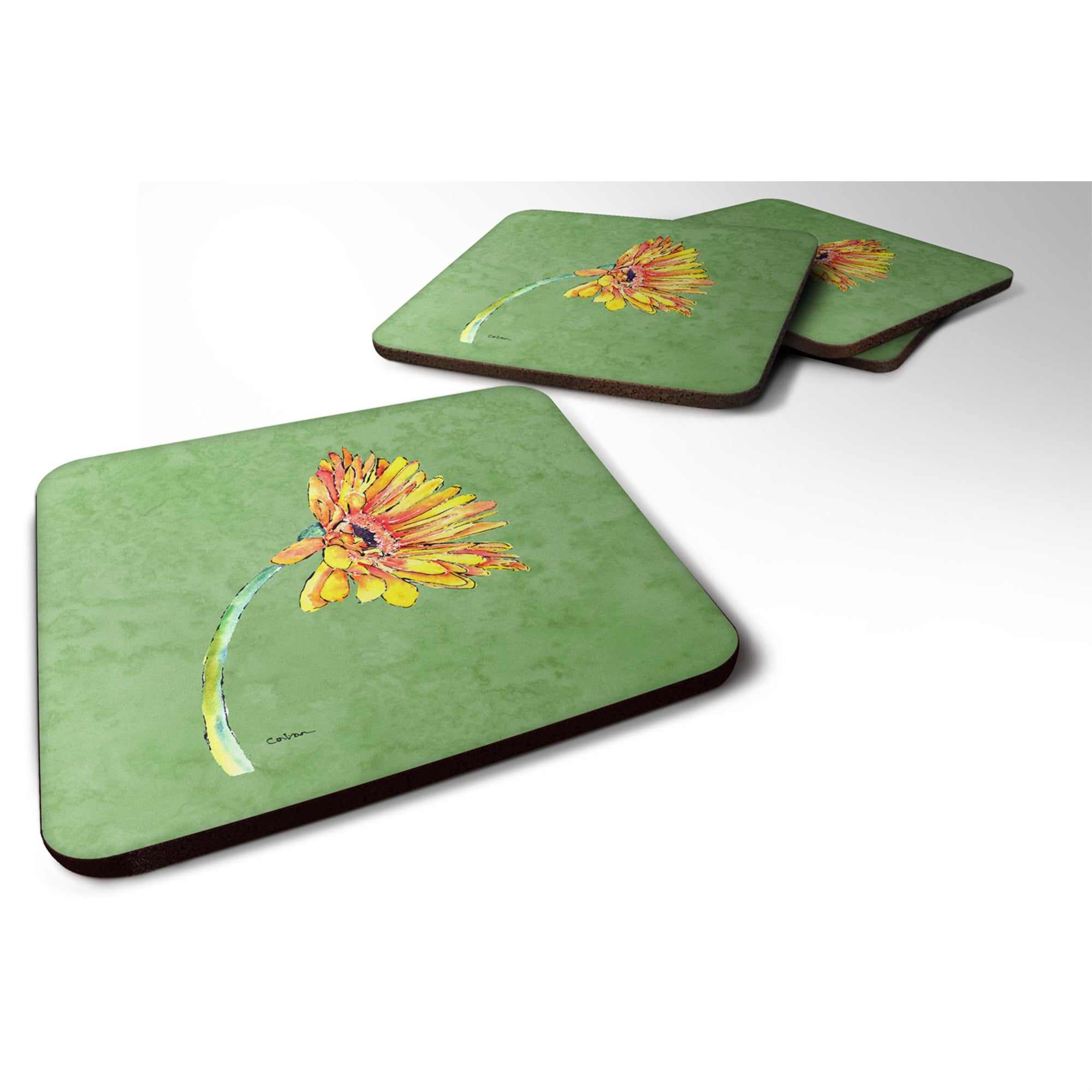 'Caroline'S Treasures 8854Fc Gerber Daisy Orange Foam Coasters (Set Of 4), 3.5'''' H X 3.5'''' W, Multicolor''