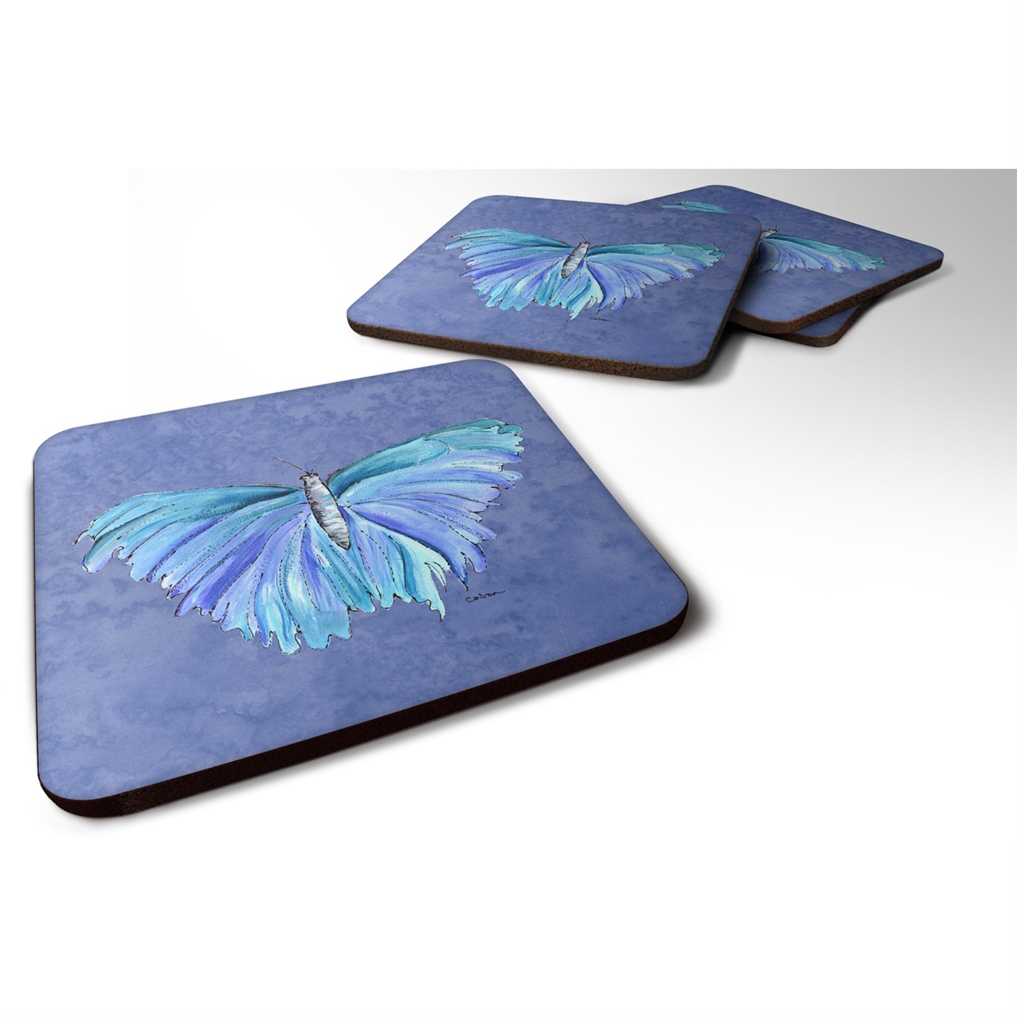 'Caroline'S Treasures 8855Fc Butterfly On Slate Blue Foam Coasters (Set Of 4), 3.5'''' H X 3.5'''' W, Multicolor''