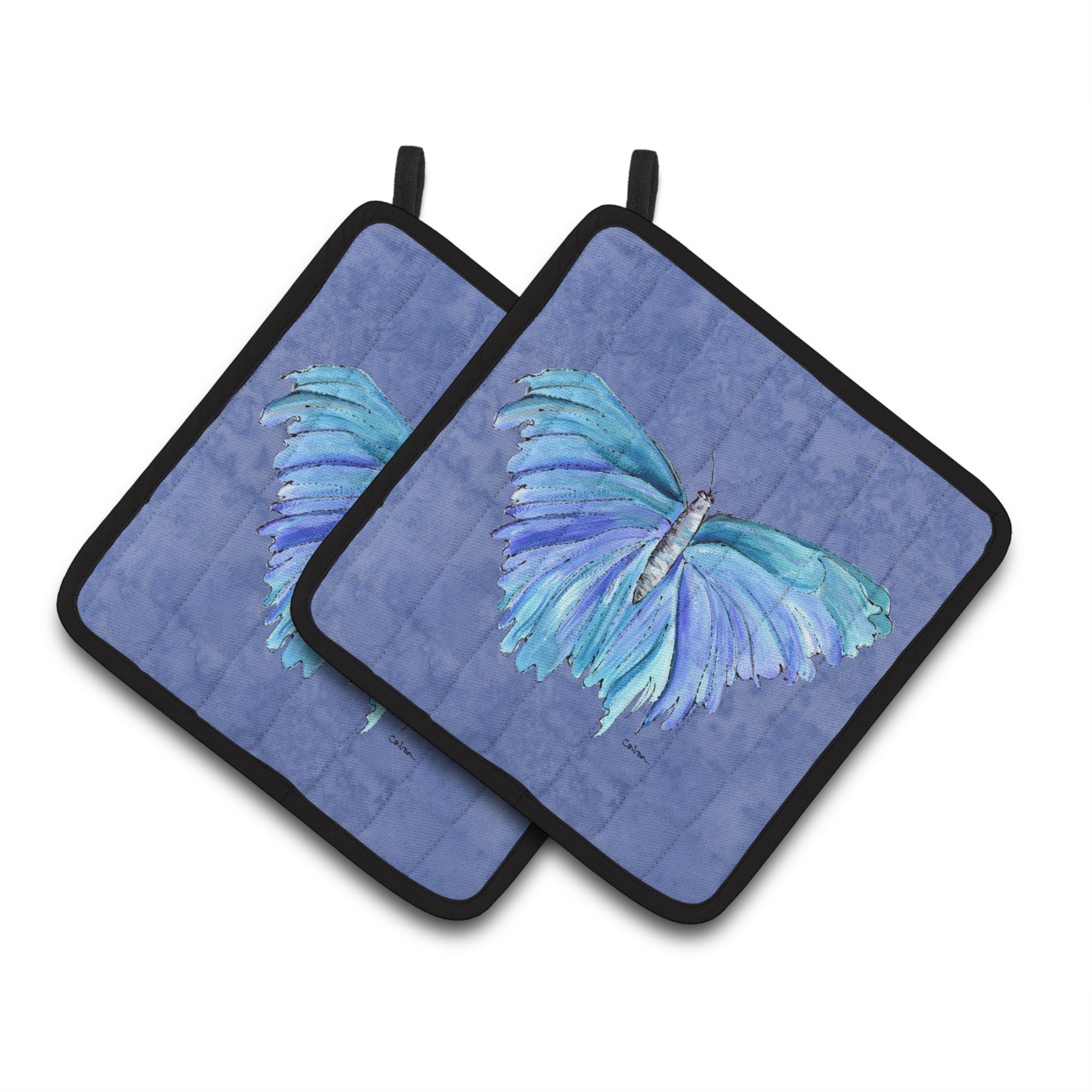 'Caroline'S Treasures Butterfly On Slate Blue Pair Of Pot Holders 8855Pthd, 7.5Hx7.5W, Multicolor''